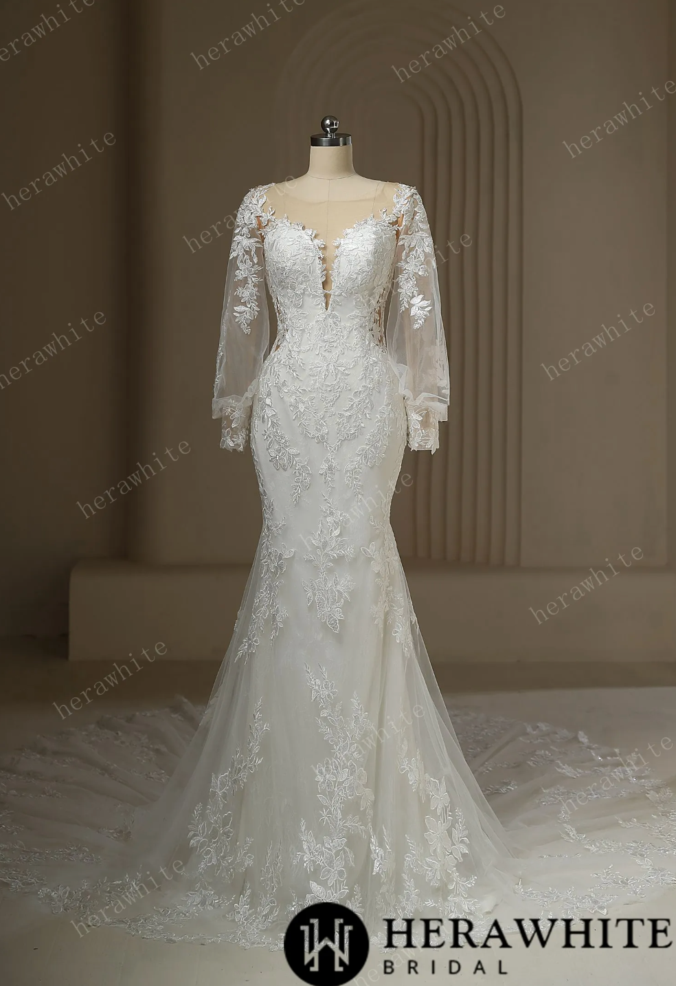 Long Train Mermaid Lace Wedding Dress