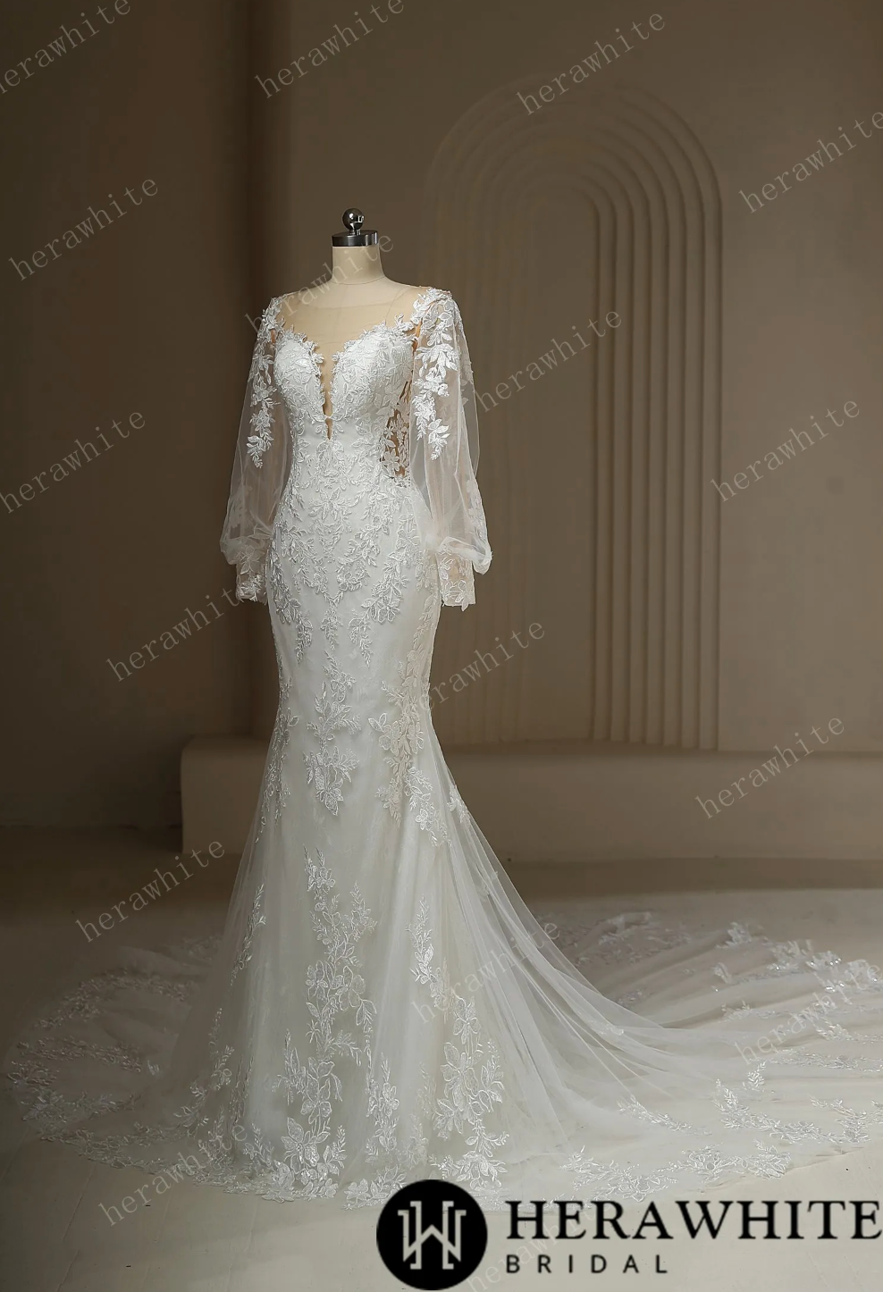 Long Train Mermaid Lace Wedding Dress