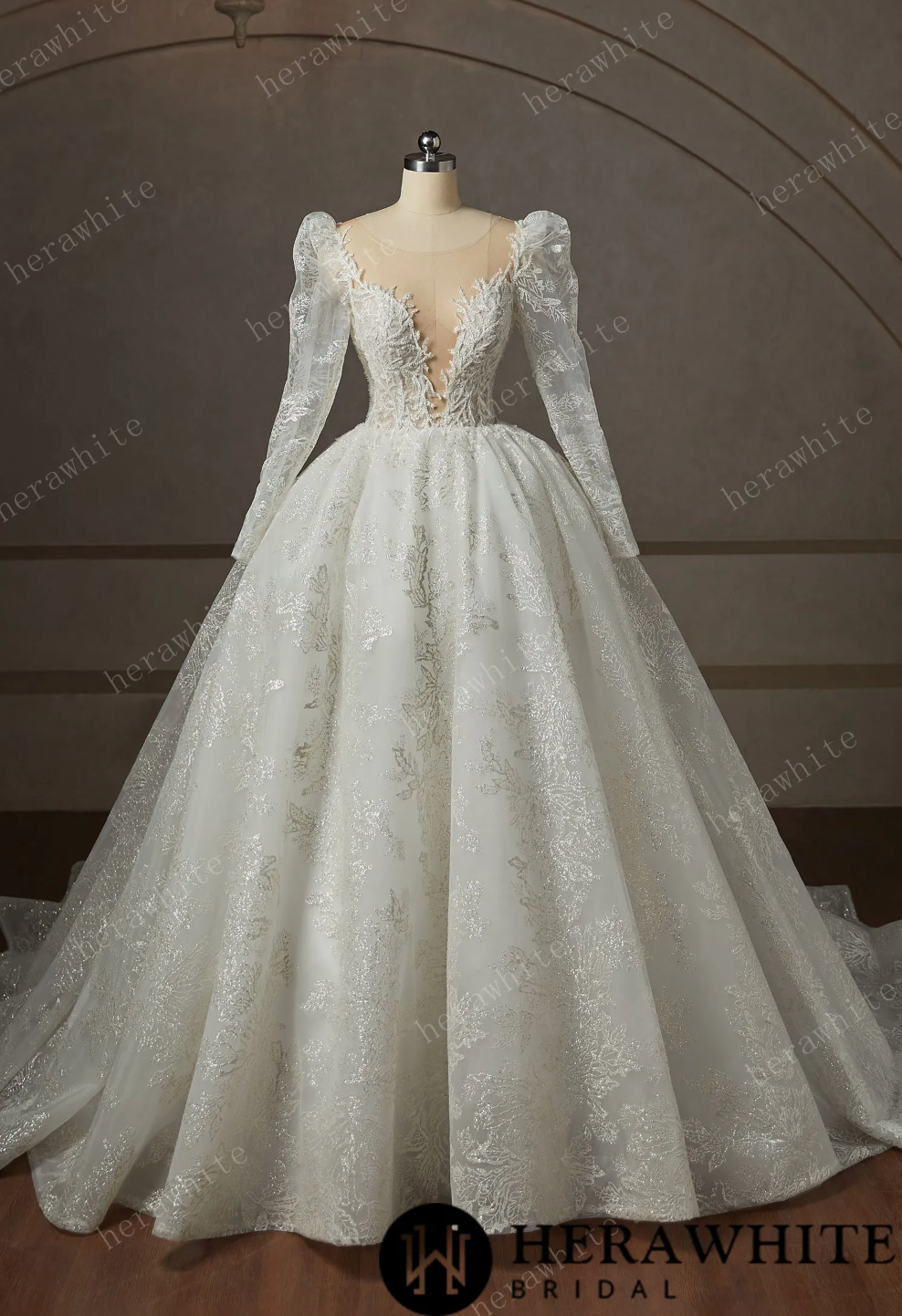 Lace Long Sleeve Ball Gown Wedding Dress