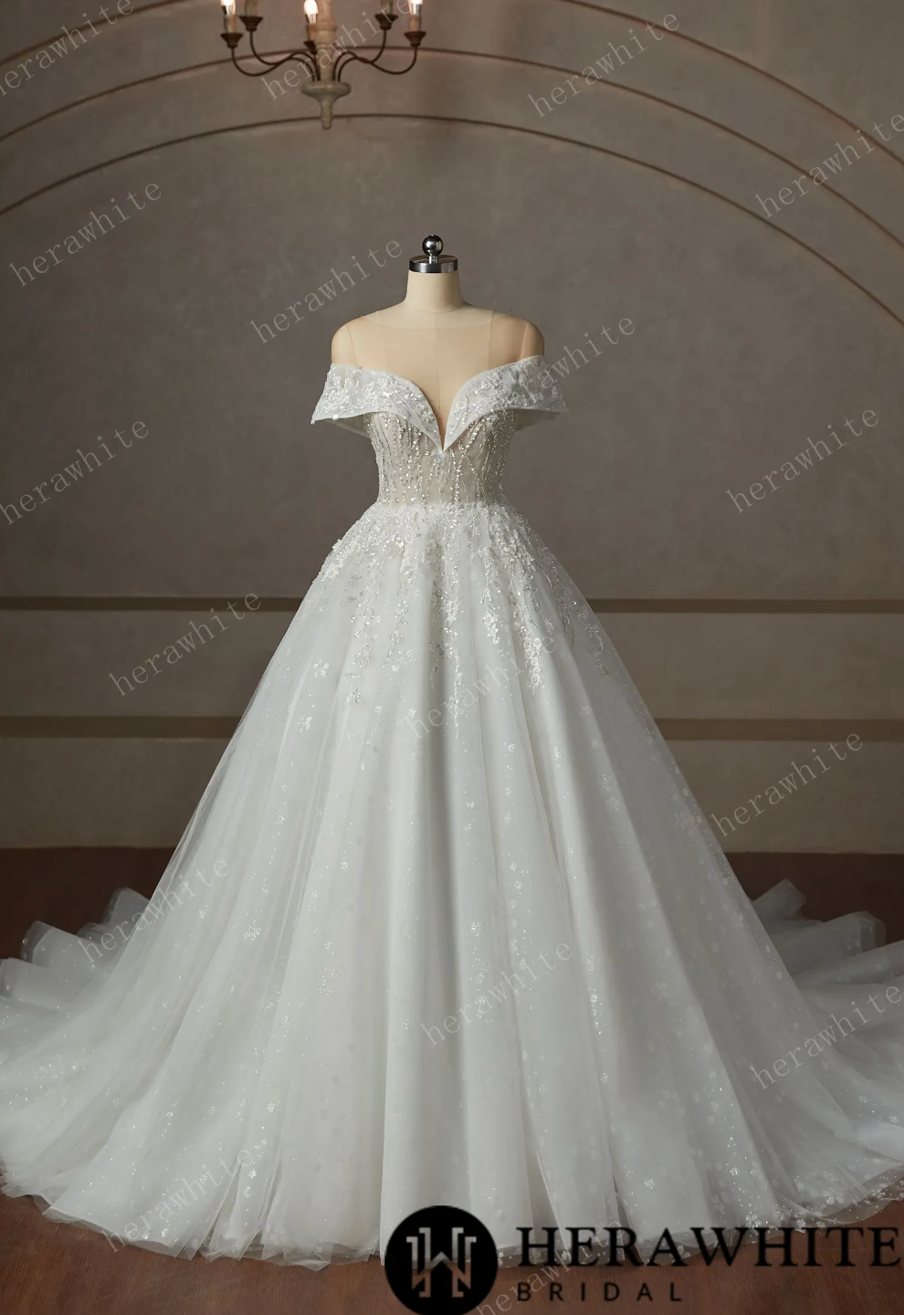 Lace Ball Gown Wrap Sleeves Wedding Dress