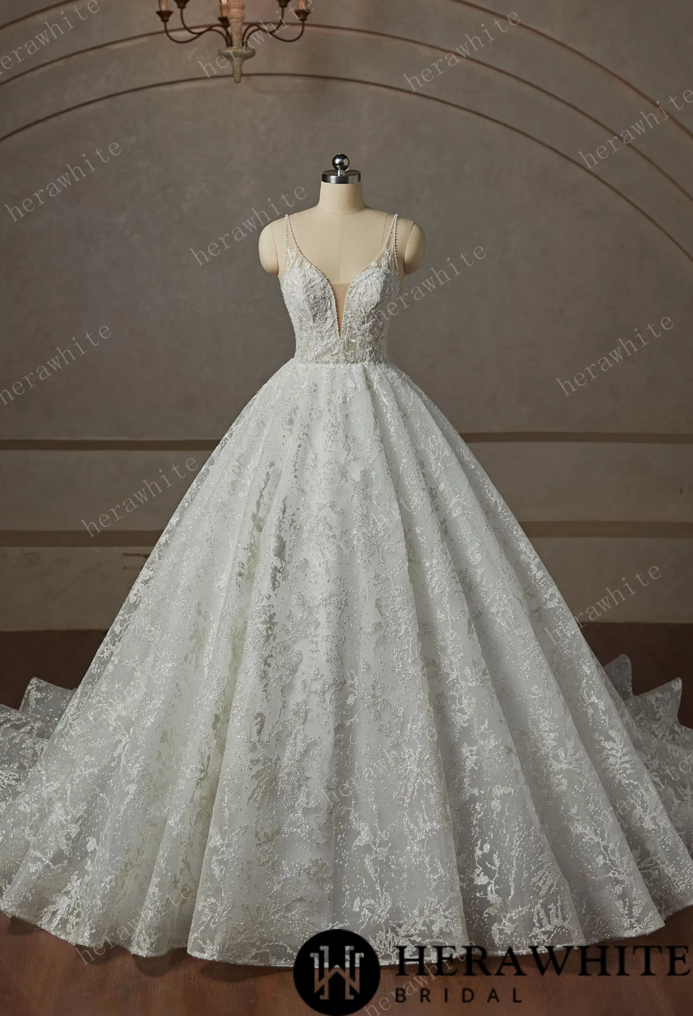 Lace Beaded Ball Gown Wedding Dress
