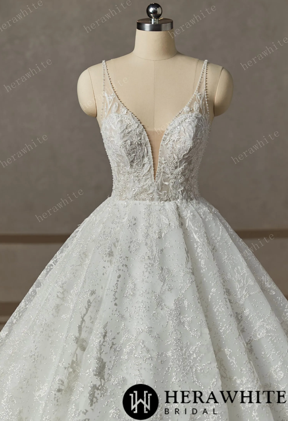 Lace Beaded Ball Gown Wedding Dress