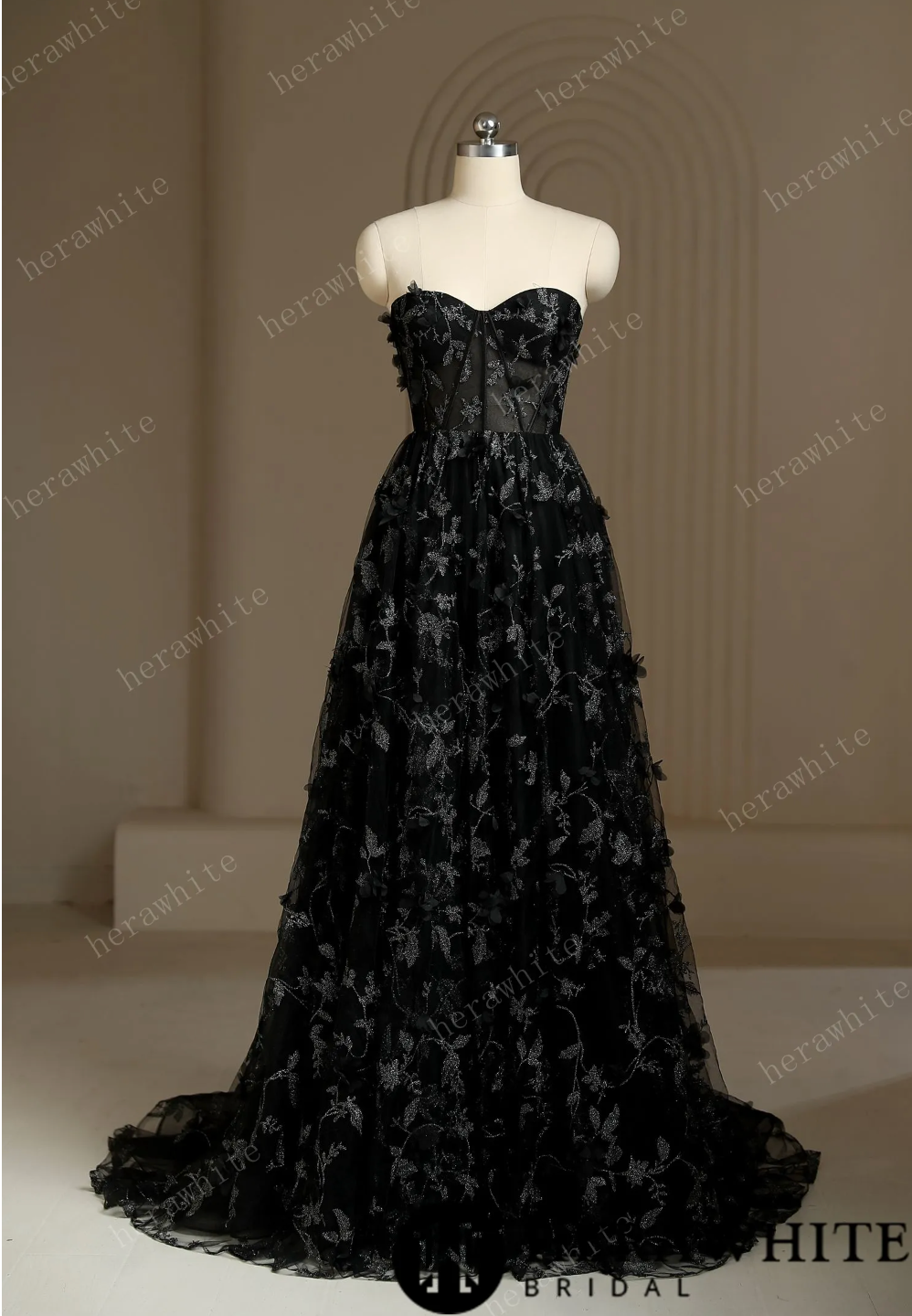 3D Lace Black Embroidery Wedding Dress