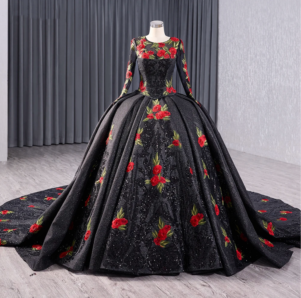 Quinceanera Dress Red Rose Black Ball Gown Same As Photo / 6