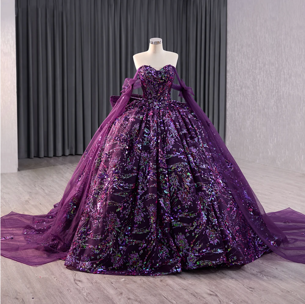 dark purple quince dresses Sweetheart Quinceanera Sweet 15 16 Glitter Beaded Prom Ball Gowns Princesa by Ariana Vara PR30136 Navy/Gold 4 Fall 2023 20 Best Purple Quinceanera Dresses