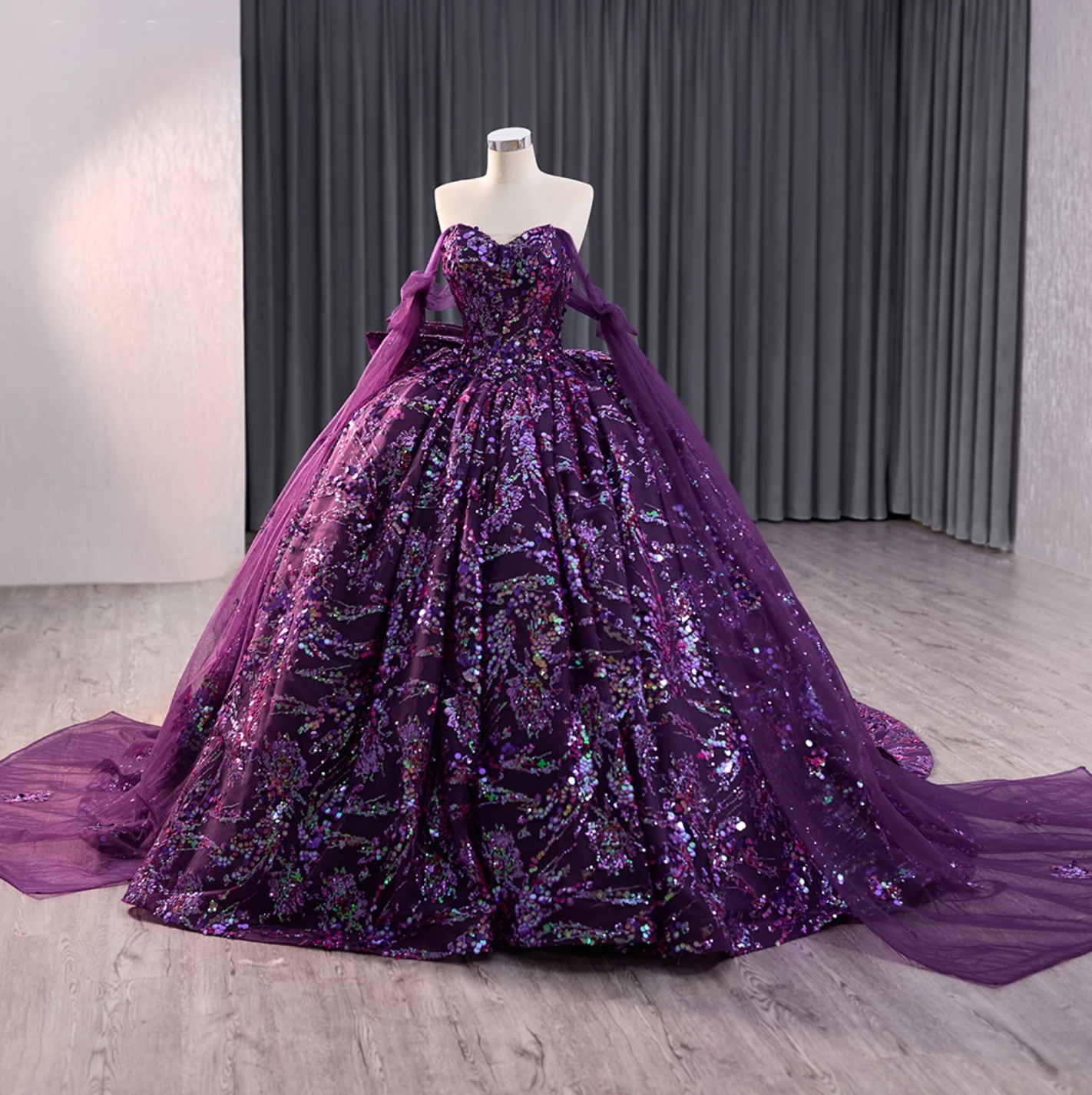 royal purple quince dress Sweetheart Floral Deep Purple Ball Gown Quinceañera Dress – Tulle Lux Bridal Company
