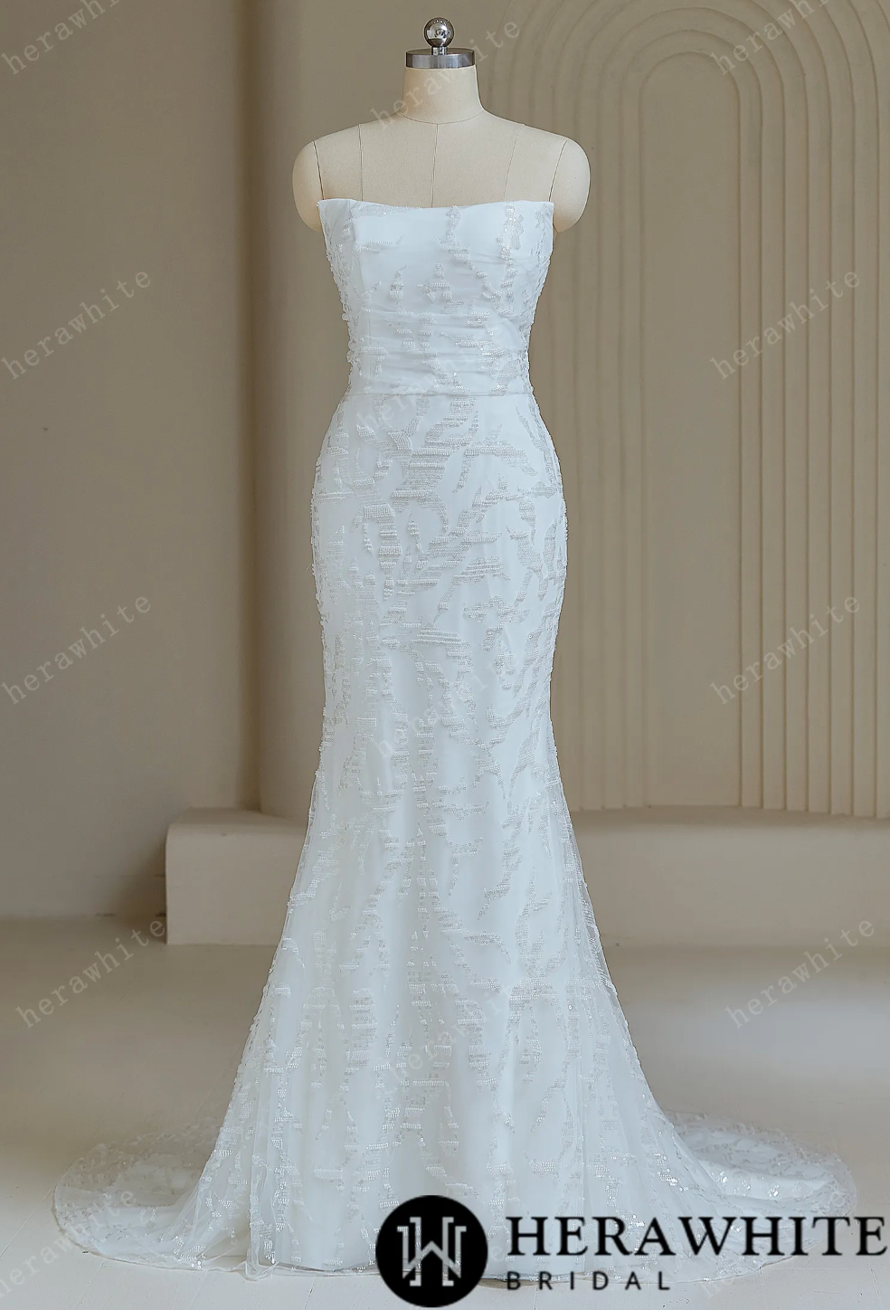 Beaded Bridal Mermaid Wedding Dress With Detachable Train, this elegant beaded sequined wedding dress with a detachable train is a stunning choice for any bride 