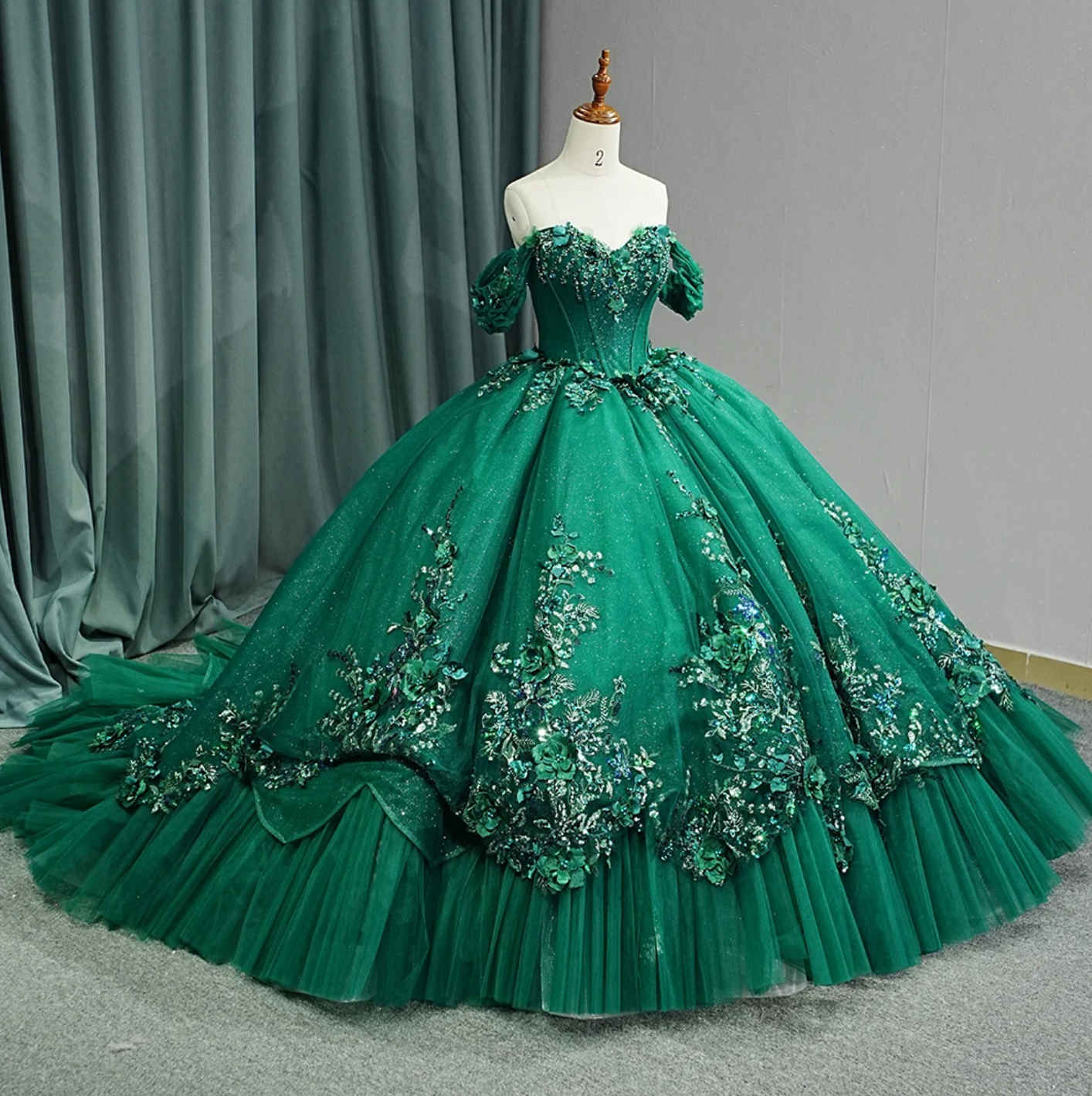 Quinceanera Dress Green Organza Ball Gown