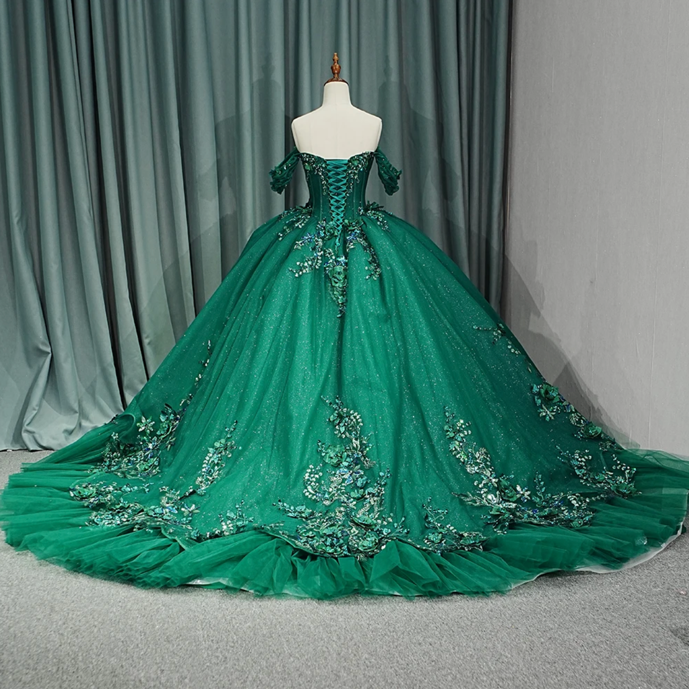Quinceanera Dress Green Organza Ball Gown
