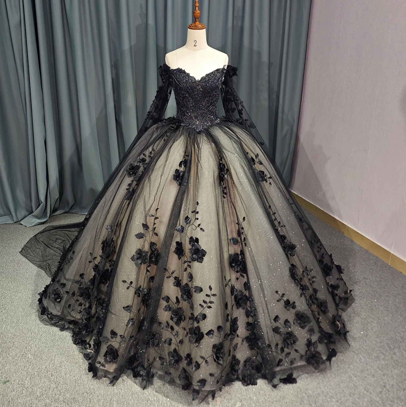 Quinceanera Dress Black Off The Shoulder Ball Gown 