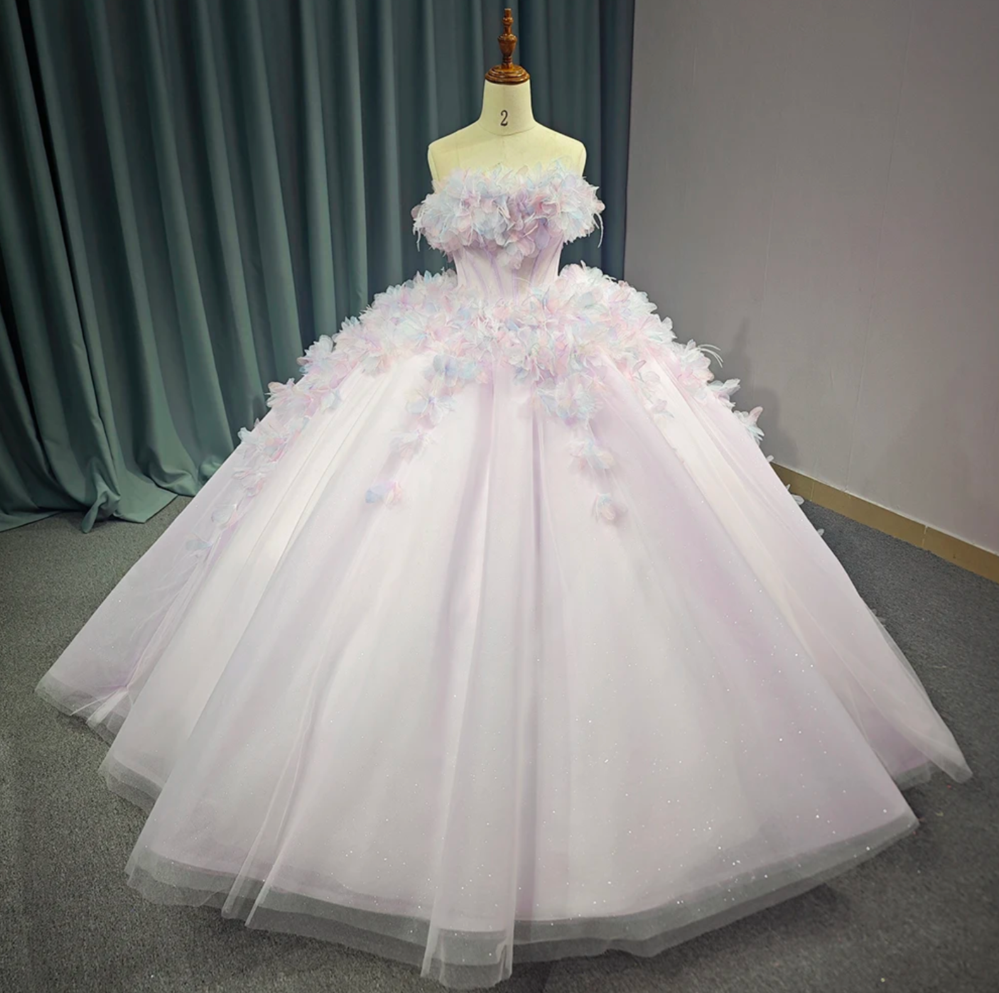 Quinceanera Dress Pink A Line Ball Gown, Indulge in luxury with our Pink Lace Quinceanera Ball Gown Strapless Dress. With a sparkling rainbow pink a line party ball gown