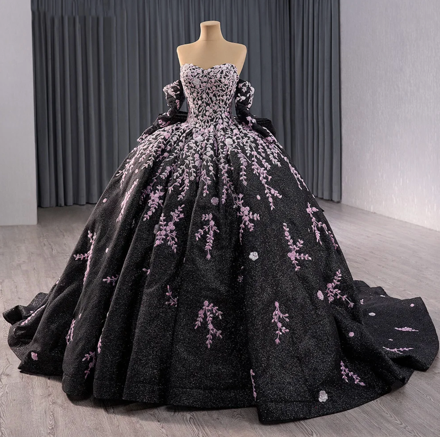 Quinceanera Dress Black Ball Gown Detachable Sleeve Same As Photo / 8