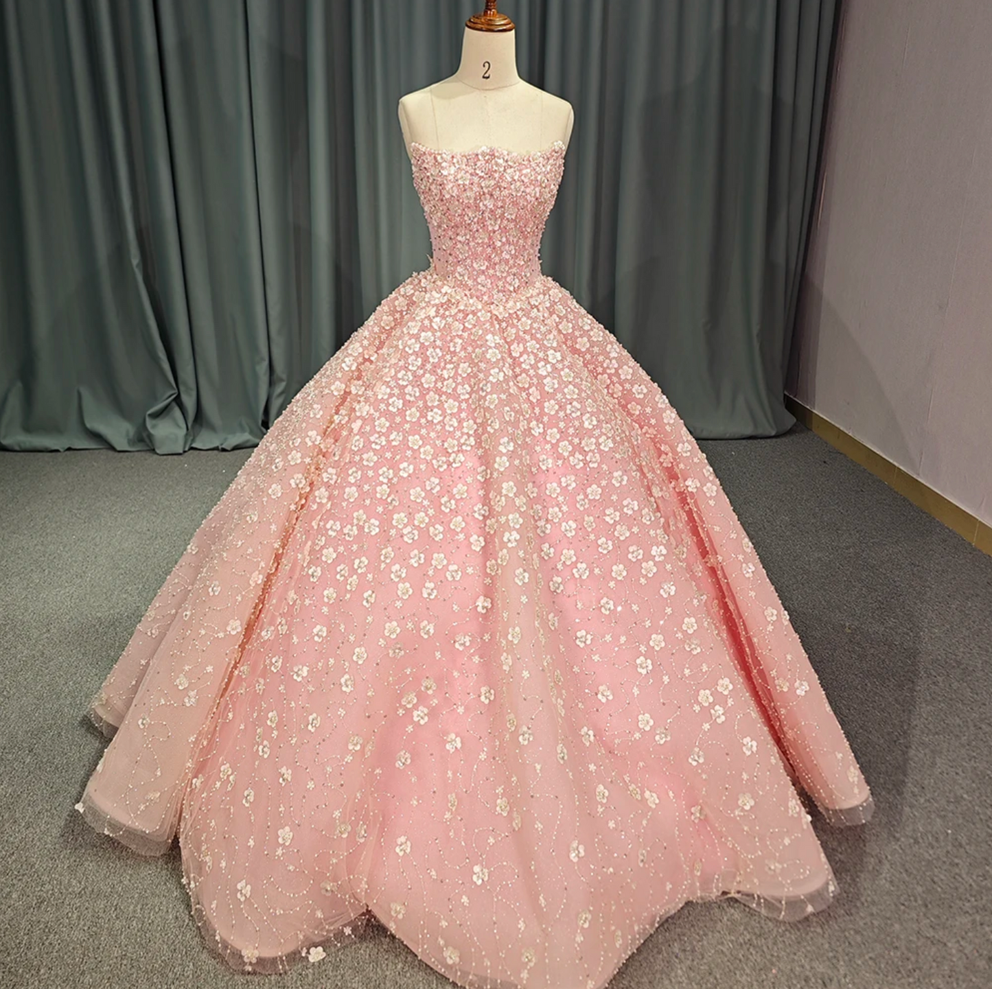 Quinceanera Dress Pink Chiffon Tulle Ball Gown, Elevate your style with this stunning pink party ball gown adorned with intricate hand beading.