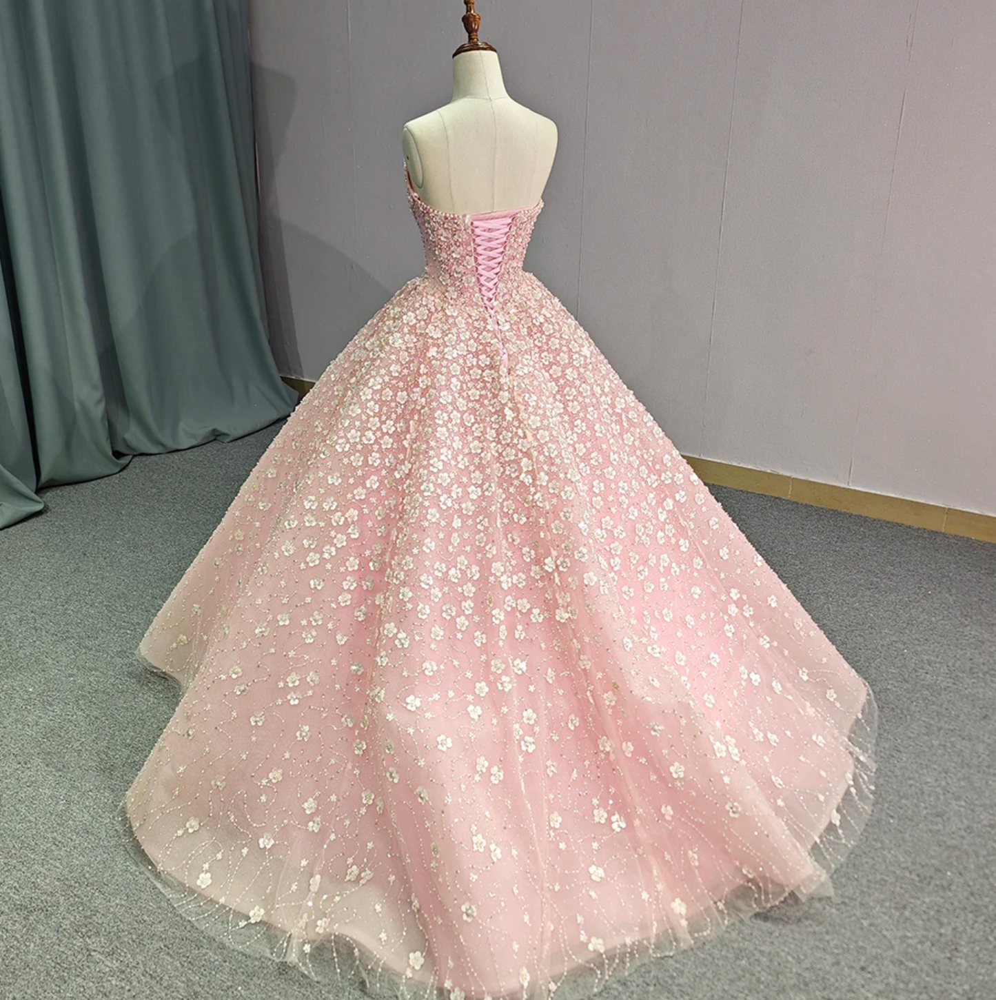 Quinceanera Dress Pink Chiffon Tulle Ball Gown, Elevate your style with this stunning pink party ball gown adorned with intricate hand beading.