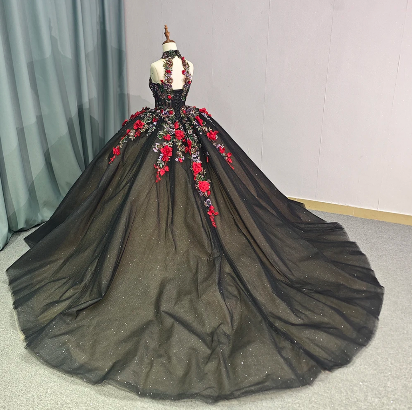 Quinceanera Dress Black Floral Sleeveless Ball Gown Same As Photo / 14