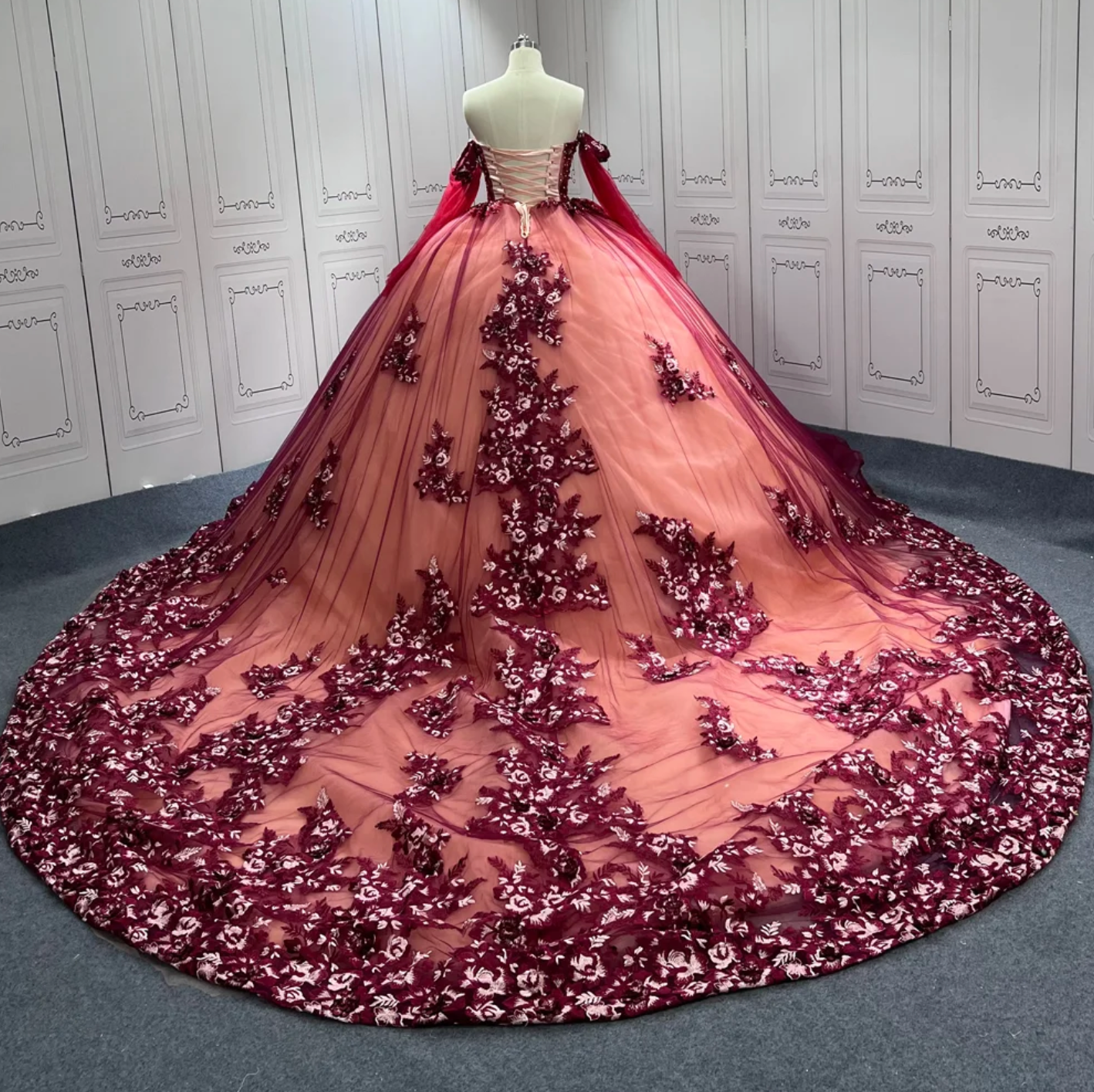 quince dresses red Red Off The Shoulder Tulle Quinceanera Dresses With Lace Appliques Red / 14