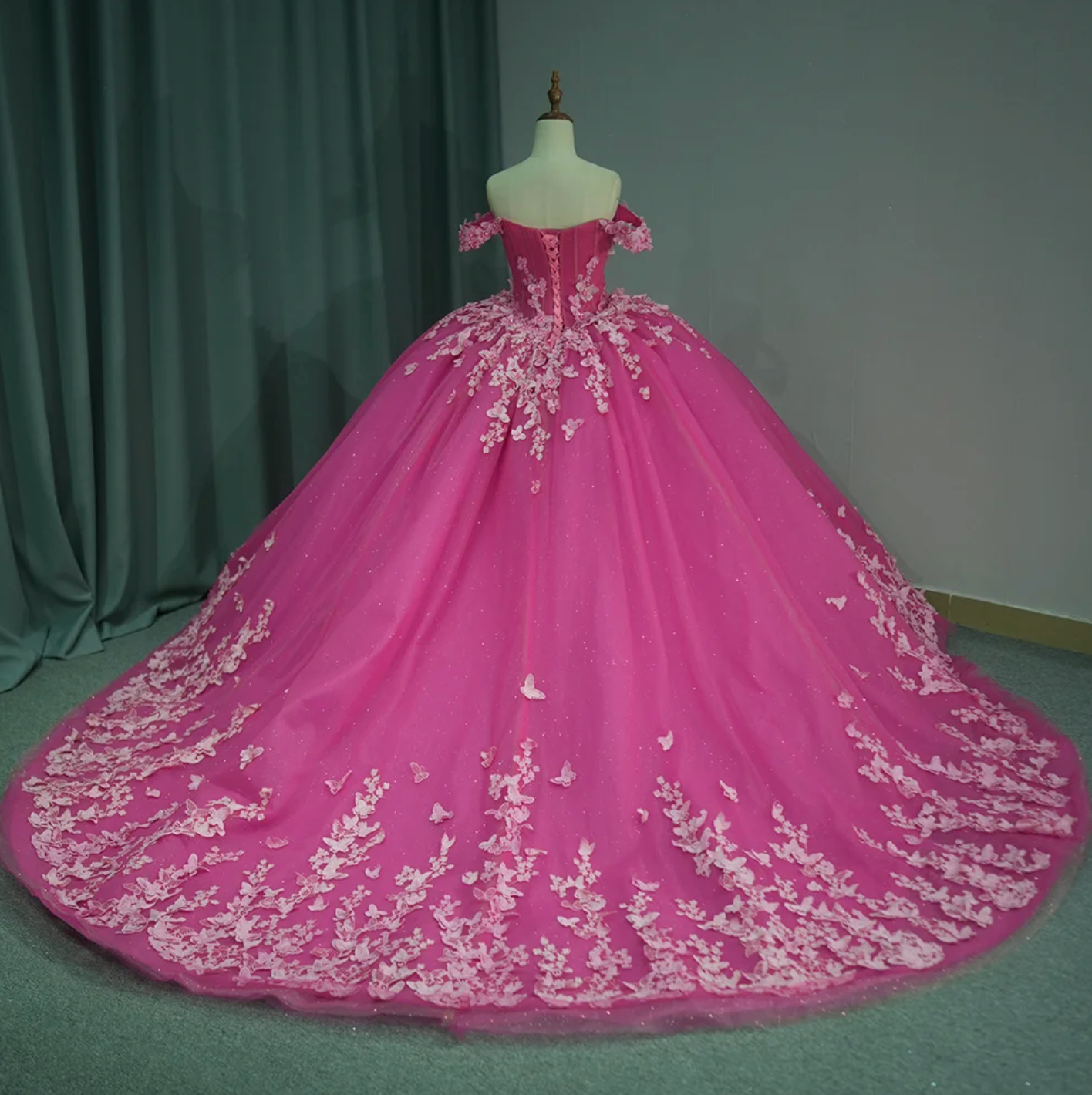 Quinceañera Dress Pink Beaded Chiffon Ball Gown, Be the belle of the ball in this hot pink quinceañera dress! The sparkling beaded bodice and lace-up back 