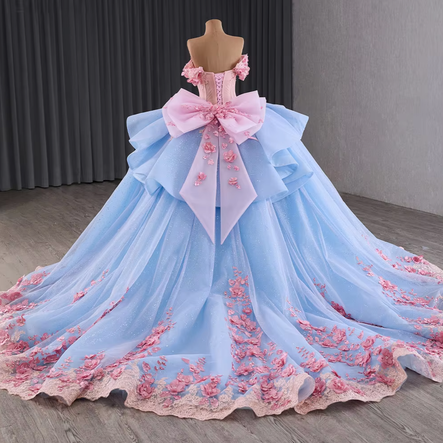 Quinceanera Dress Pink Blue Beaded Chiffon Ball Gown, Be the belle of the ball in this hot pink and blue quinceañera dress! The sparkling beaded bodice 
