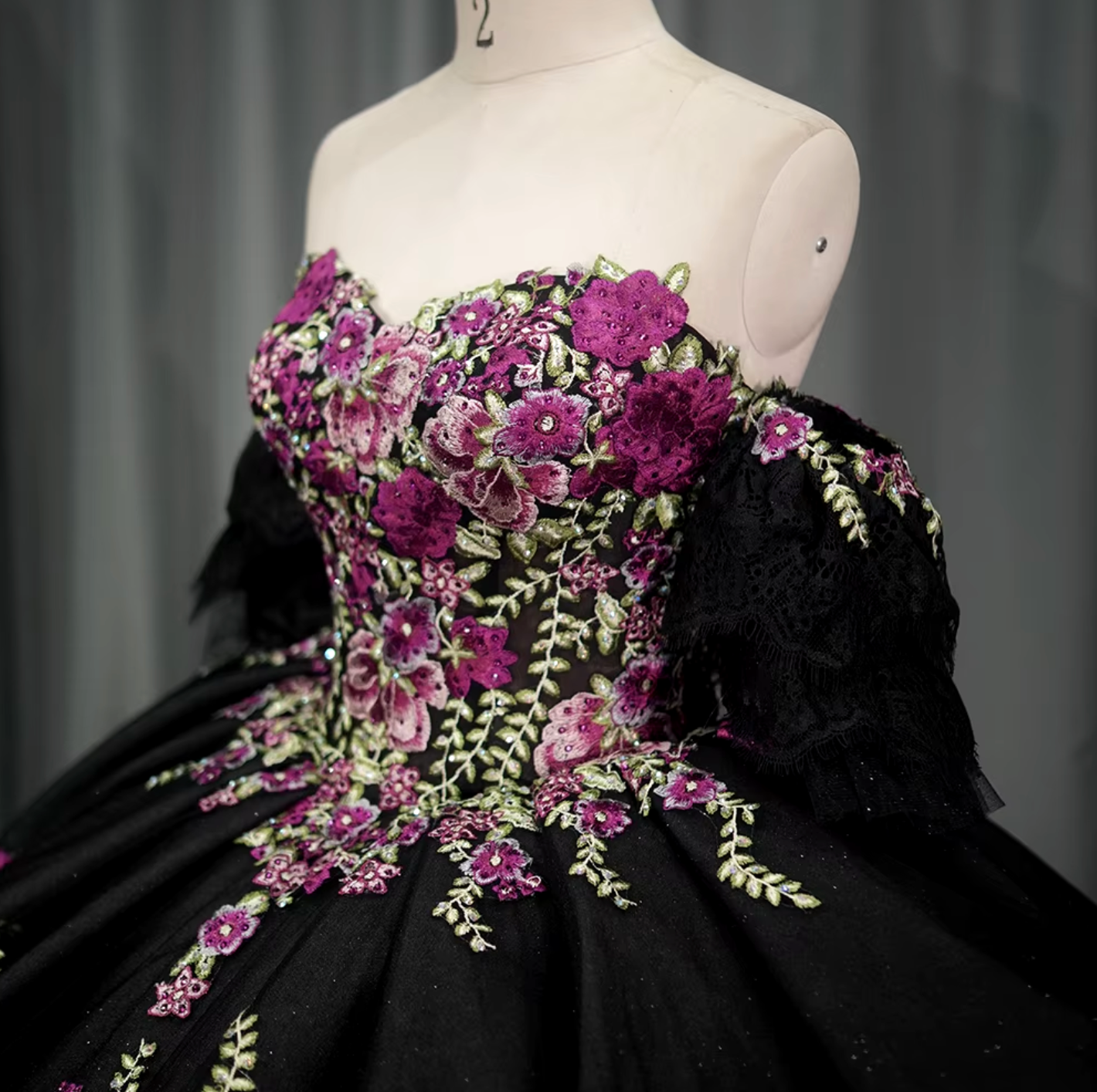 Quinceanera Dress Black Detachable Sleeve Ball Gown Same As Photo / 16