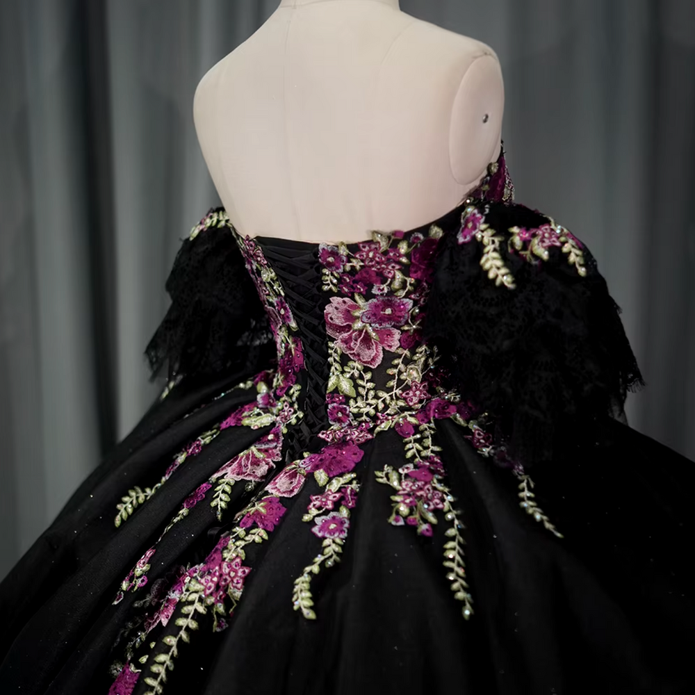 Quinceanera Dress Black Detachable Sleeve Ball Gown Same As Photo / 16
