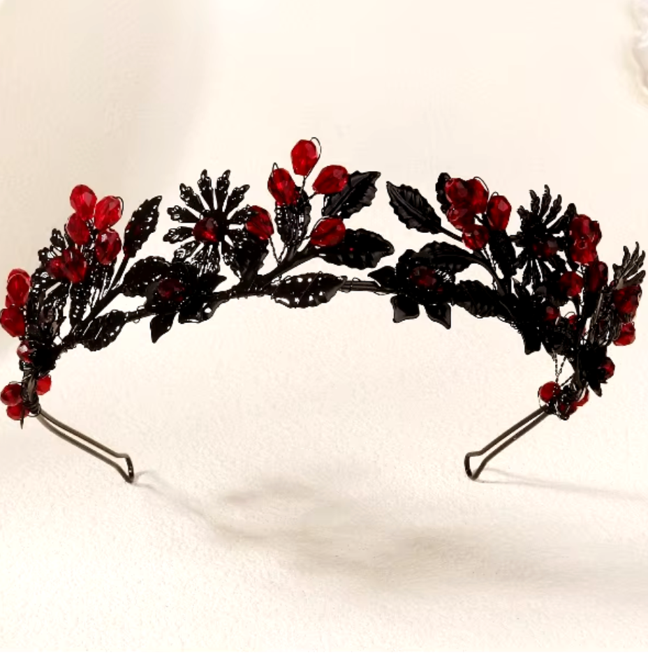 Black Crystal Headband Tiara Crown Hair Accessory, Elevate your style with our Red and Black Hair Band Headpiece Crystal Accessories