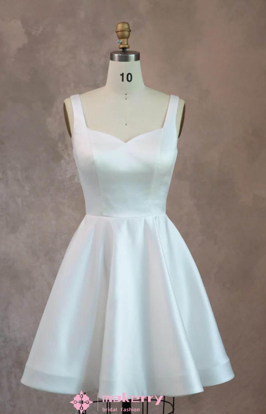 Wedding Dress A Line Short Mini Satin Bridal Gown