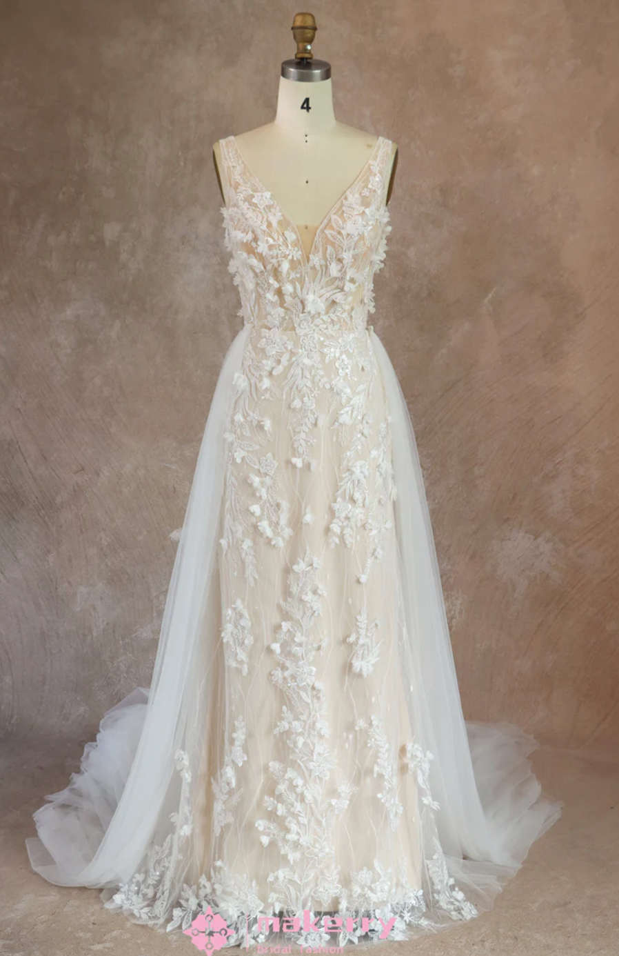 Wedding Dress Sheath 3D Flowers With The Detachable Skirt