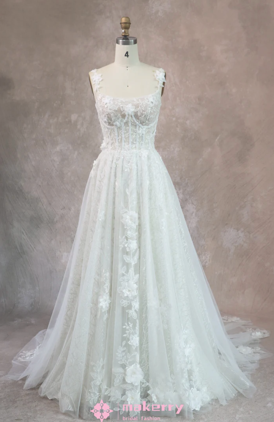 Wedding Dress 3D Floral Lace Glitter Tulle Bridal Dress