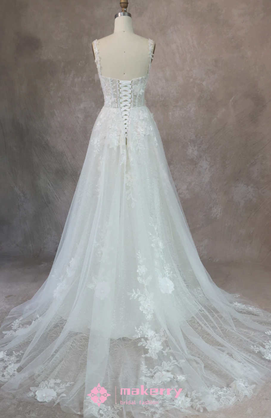 Wedding Dress 3D Floral Lace Glitter Tulle Bridal Dress