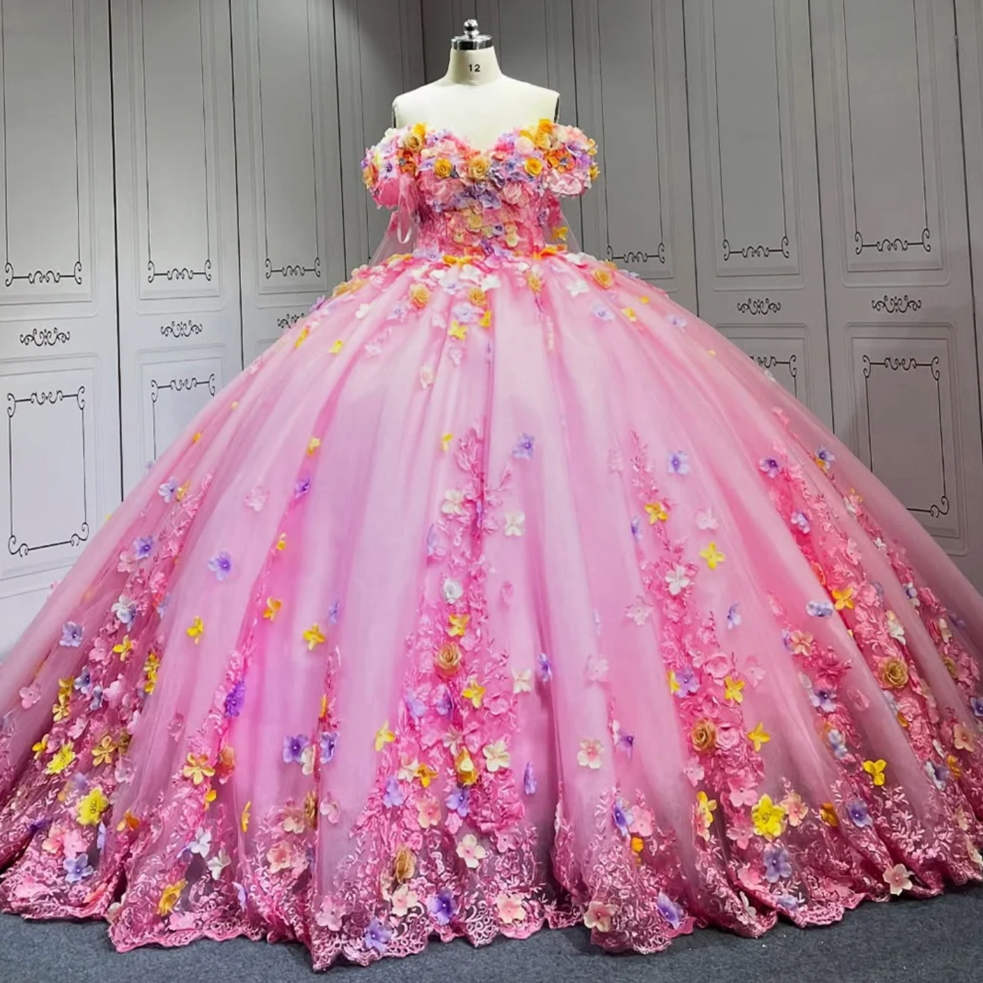 quinceanera dress pink beaded lace up ball gown