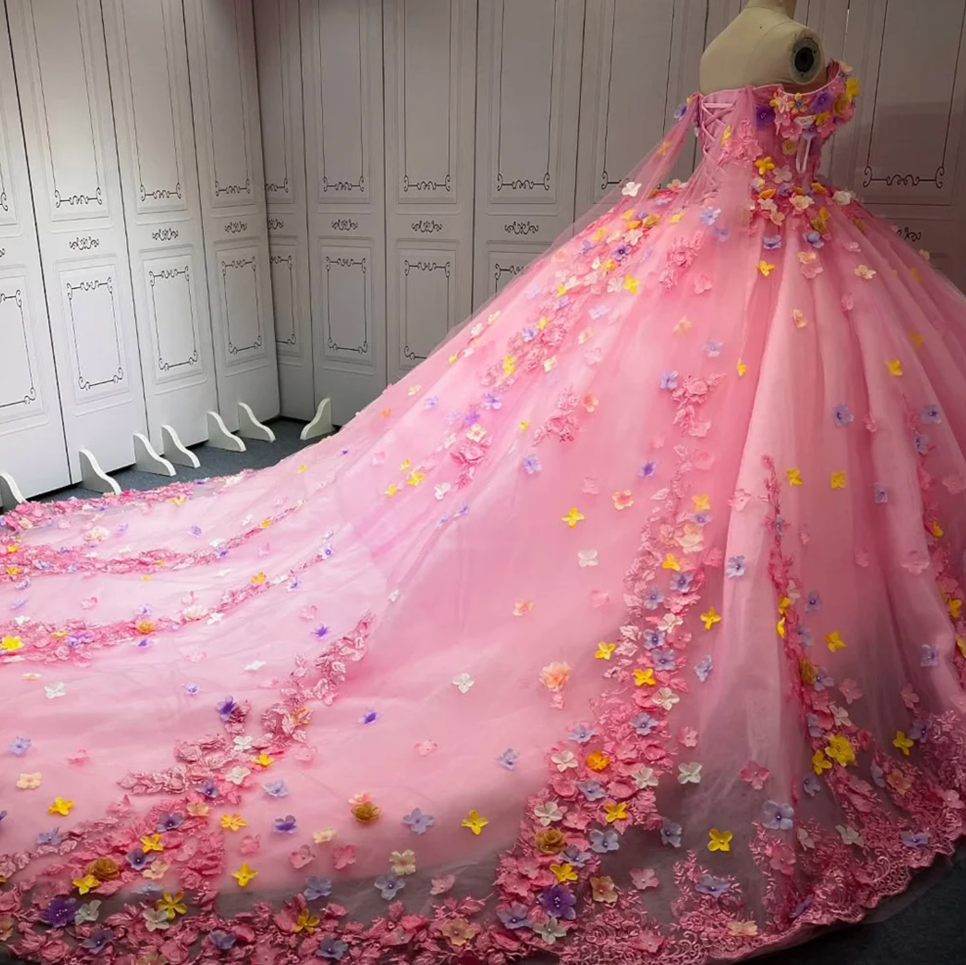 quinceanera dress pink beaded lace up ball gown