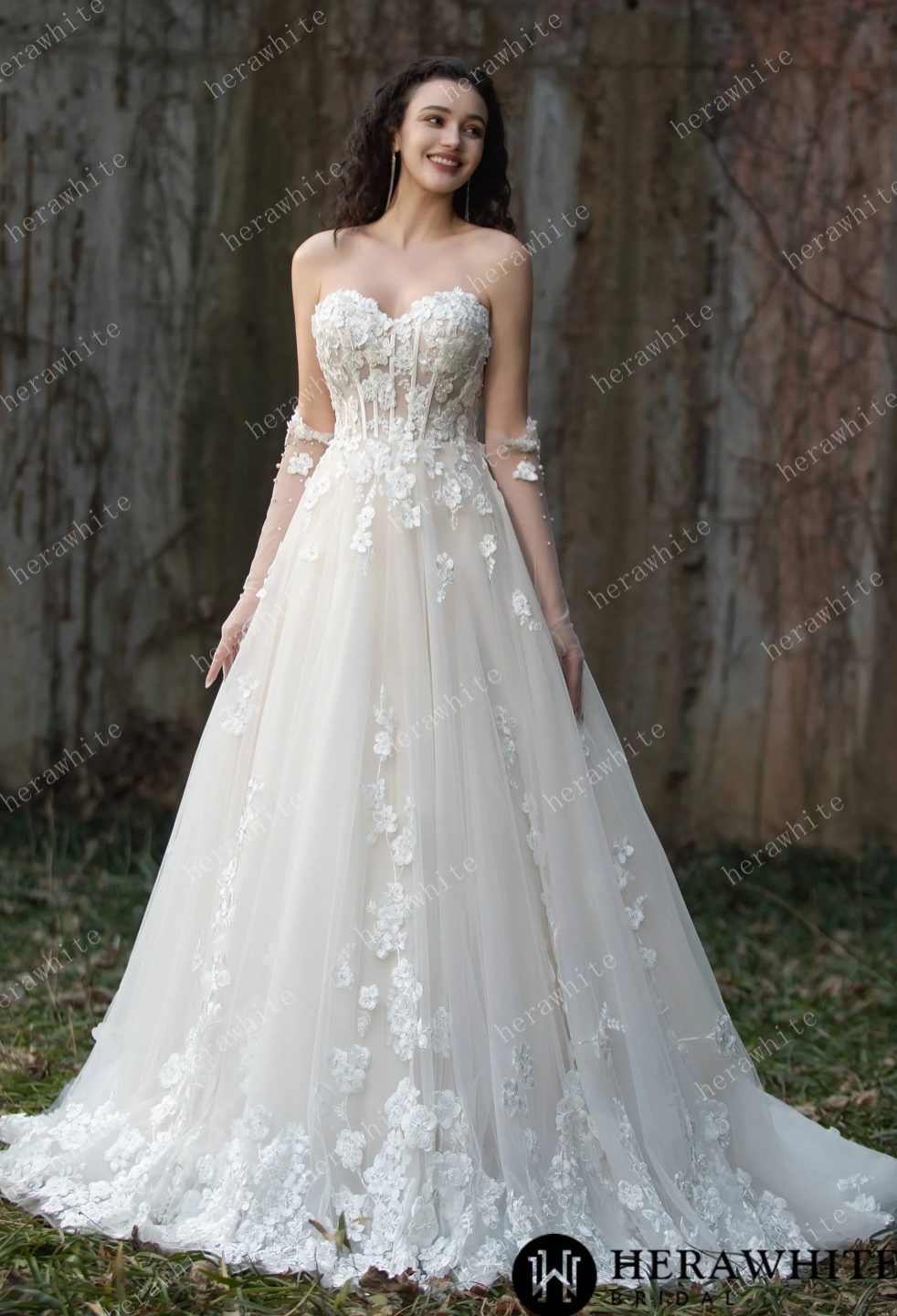 Wedding Dress Strapless Gown with 3D Embroidery Flowers – Tulle Lux Bridal Company