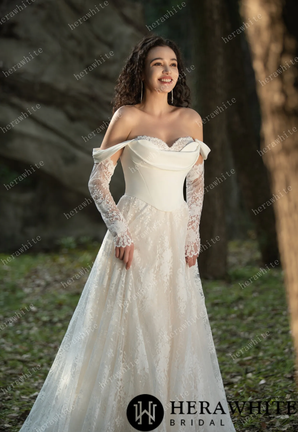 Elegant Lace Sweetheart Wedding Dress with Long Sleeves and Off-the-Shoulder Neckline