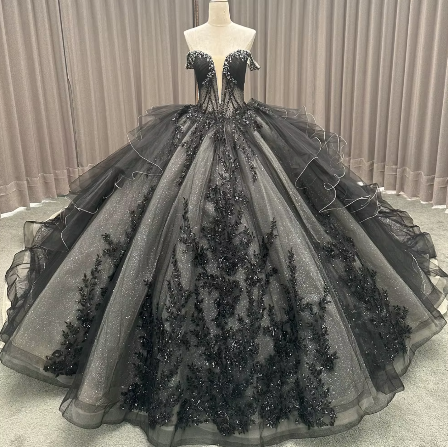 Quinceanera Dress Black Off The Shoulder Ball Gown