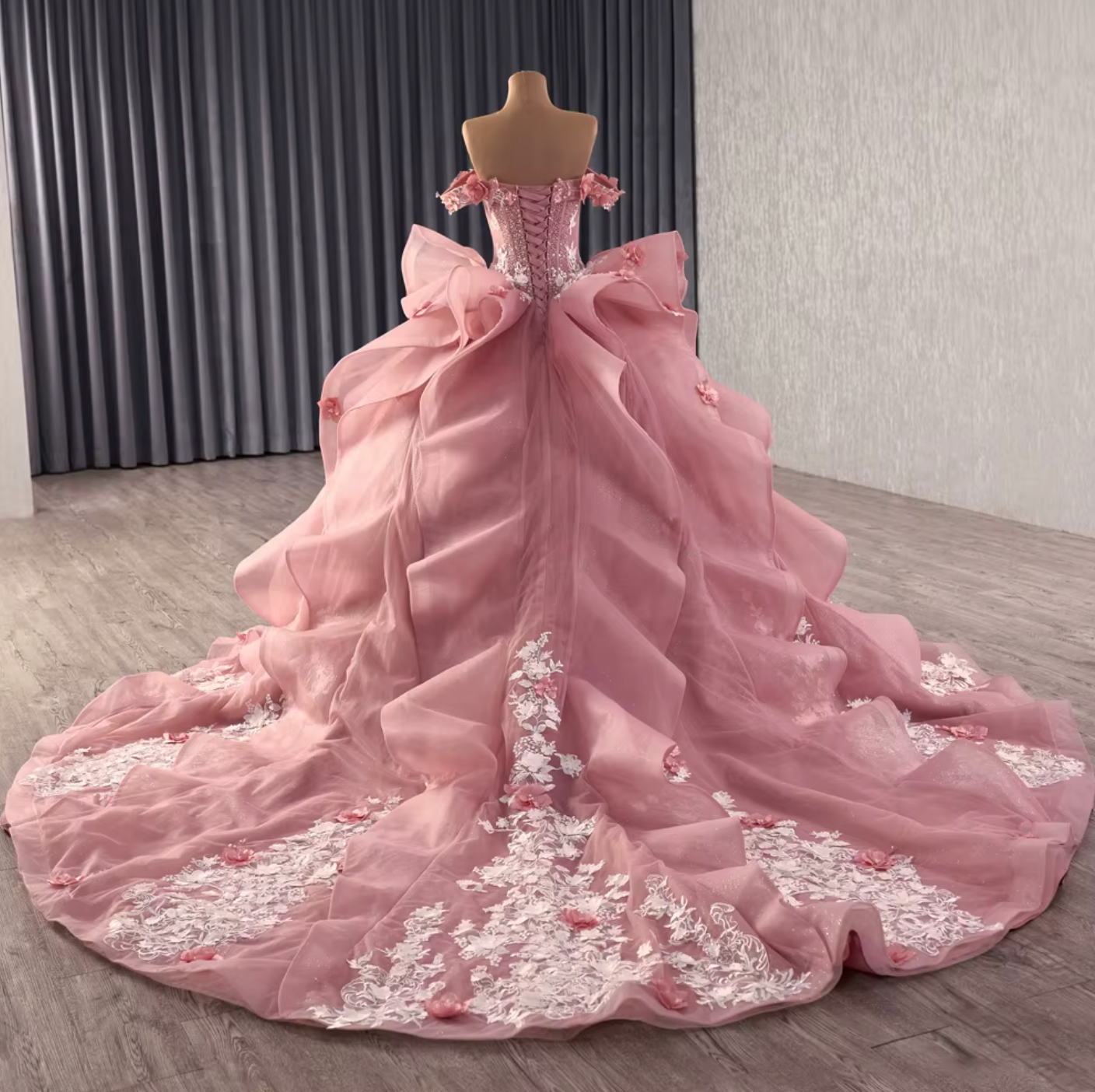 pink quinceanera dress beaded corset style ball gown