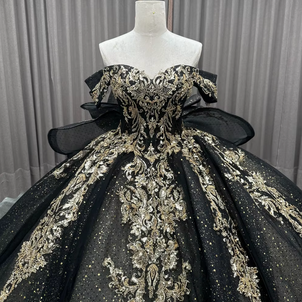 Quinceanera Dress Black Off Shoulder Ball Gown – Tulle Lux Bridal Company