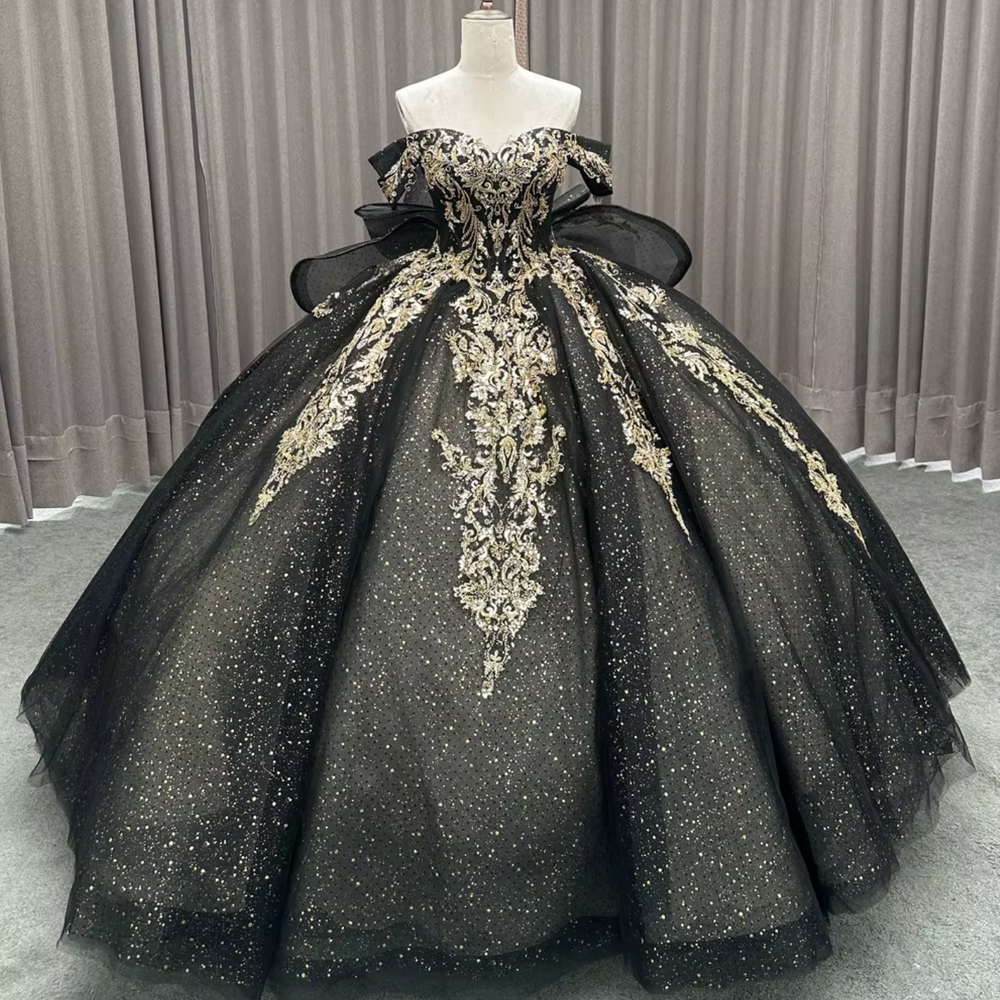 Quinceanera Dress Black Off Shoulder Ball Gown Same As Photo / 16