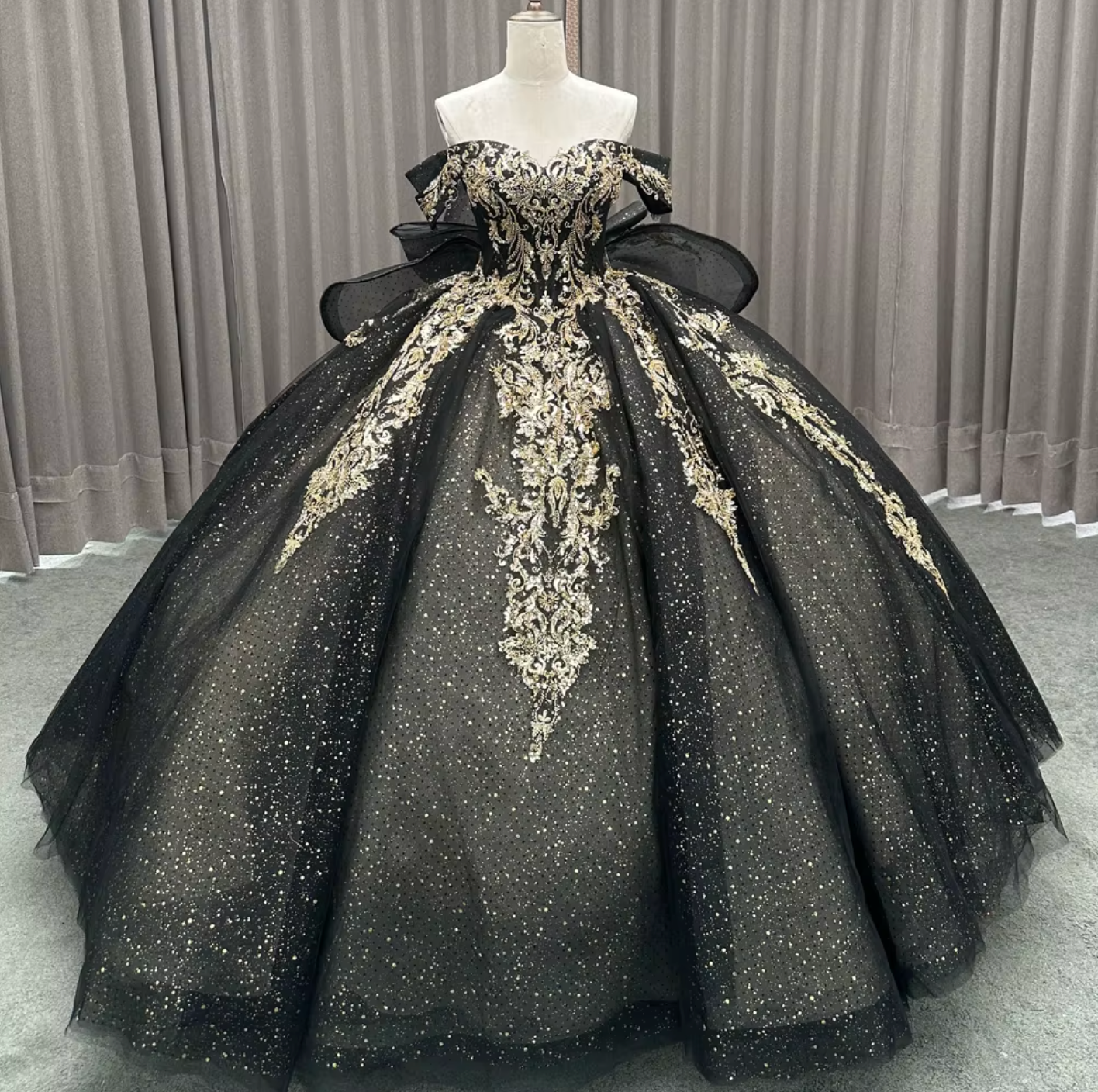 Quinceanera Dress Black Off Shoulder Ball Gown – Tulle Lux Bridal Company