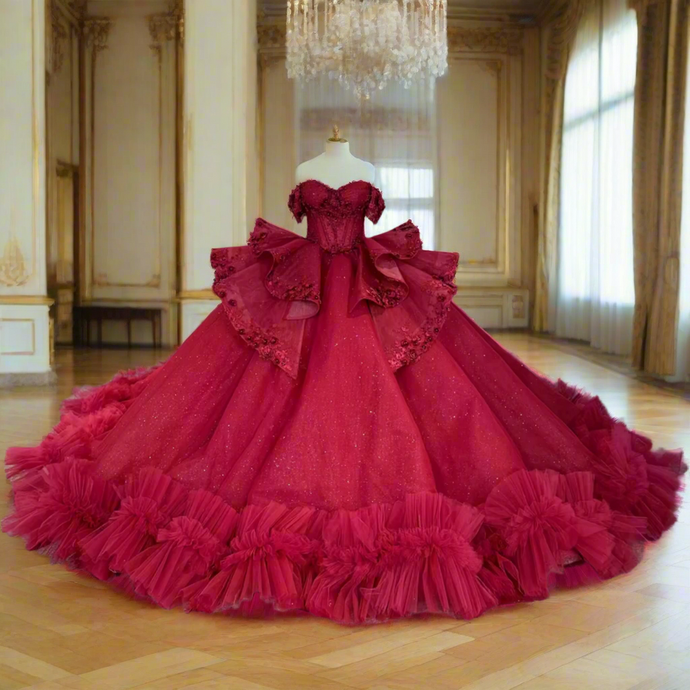 red off the shoulder quince dress Quinceanera Dress Red Off Shoulder Ball Gown – Tulle Lux Bridal Company