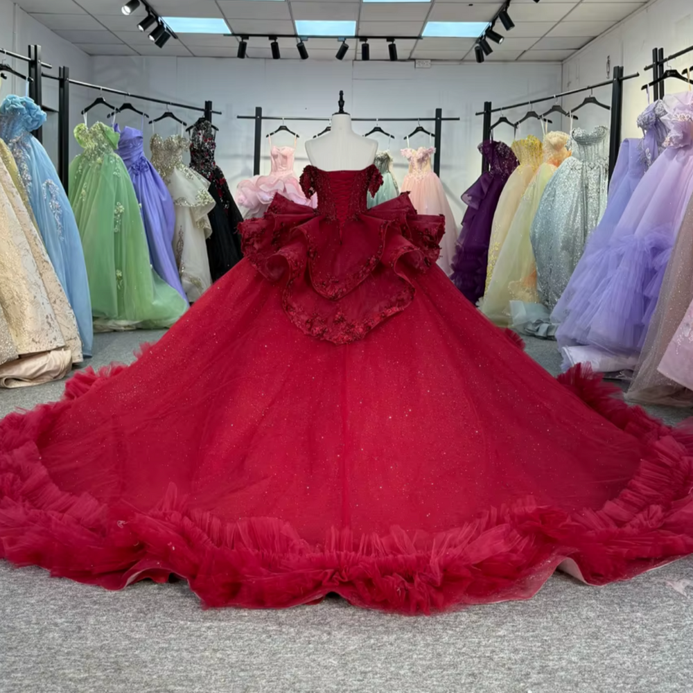 off the shoulder red quinceanera dresses Red Ball Gown Off-the-Shoulder Lace-Up Back Quinceanera Dresses, Red / 20