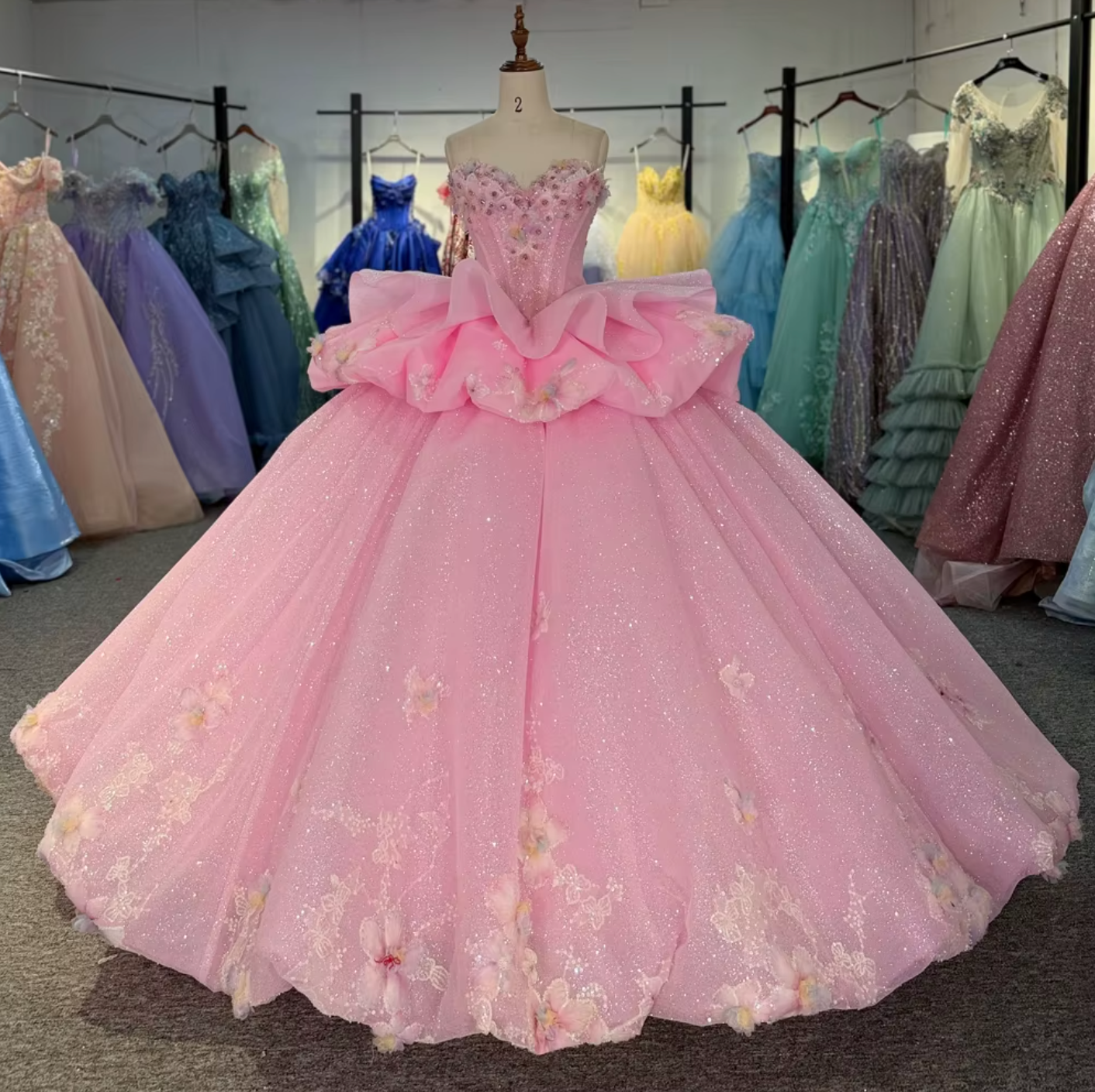 pink quinceanera dress beaded sequined ball gown
