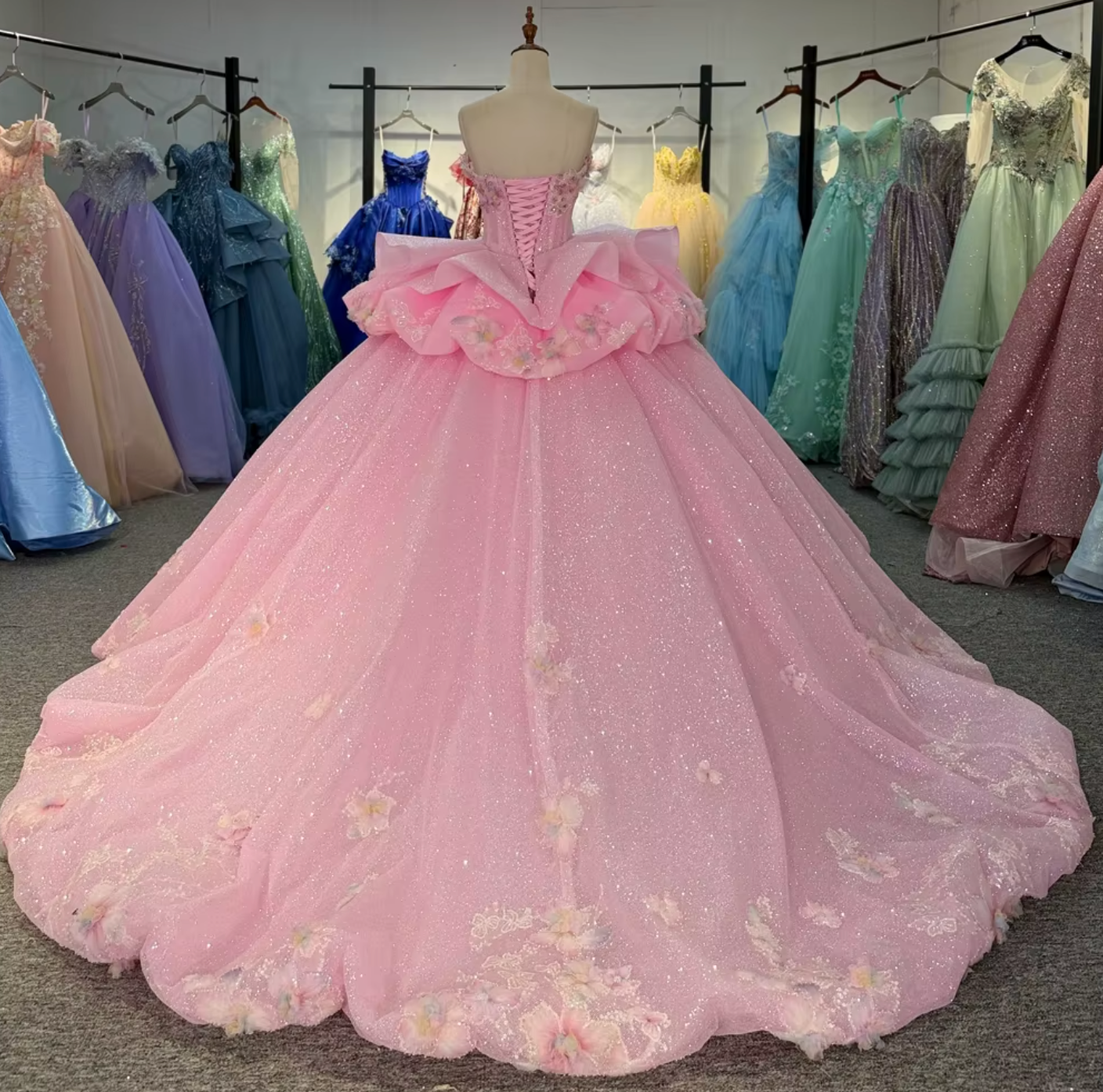 pink quinceanera dress beaded sequined ball gown