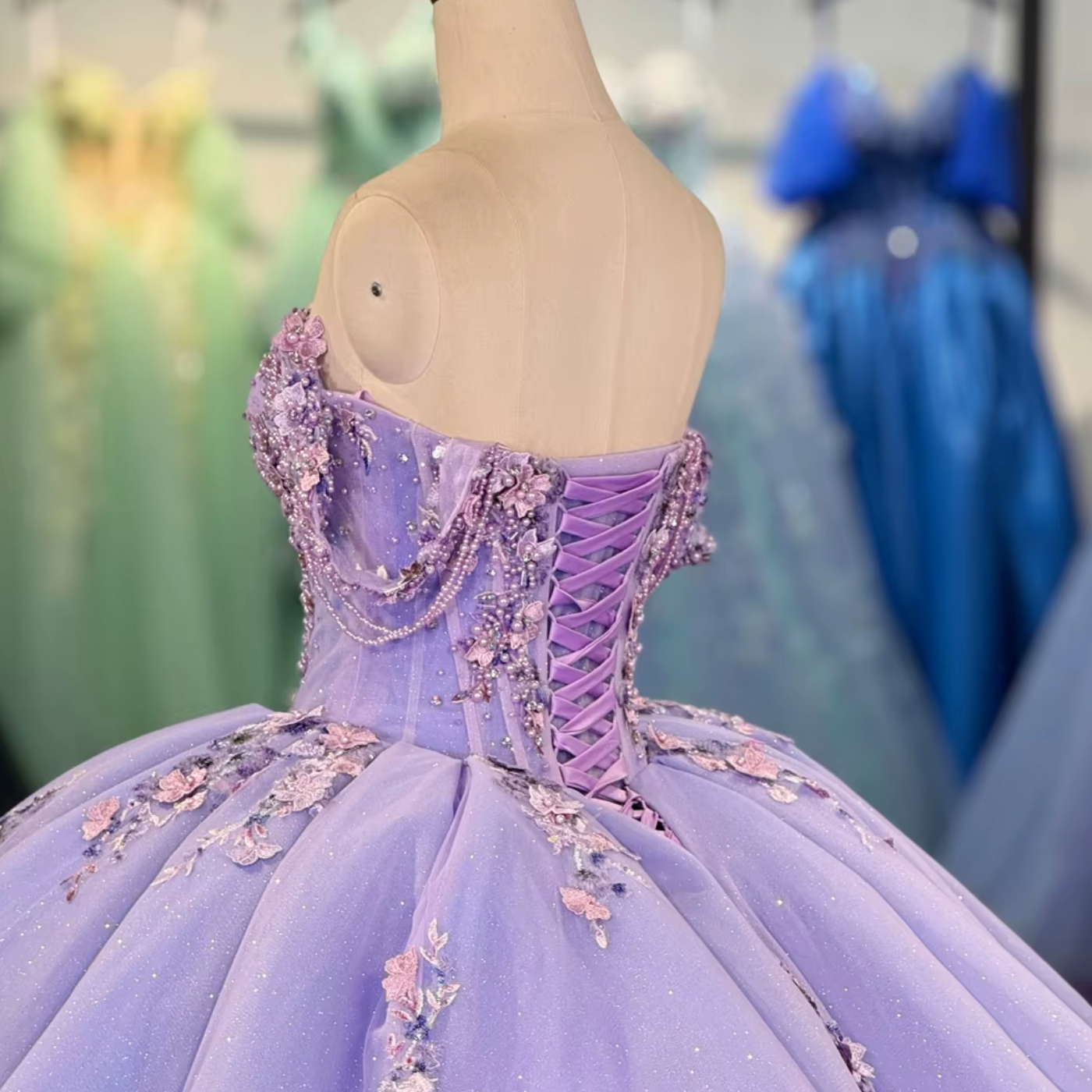 purple flower quince dress Customized(can Not Refund) Purple V Neck Quinceanera Dresses For Sweet 16 18 Lace Appliques Flowers Corset Ball Gown Prom Dresses Sparkly Formal
