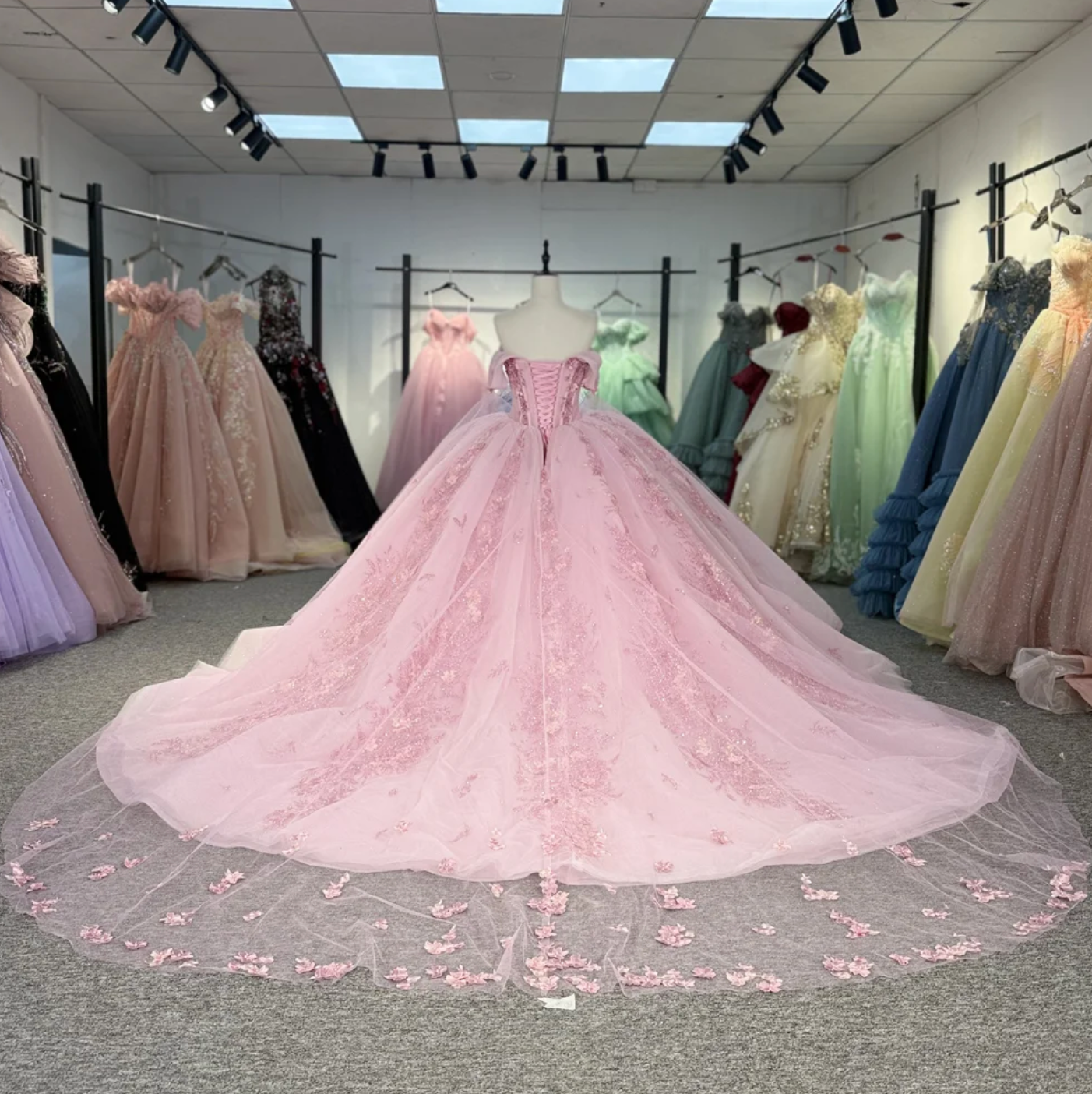 pink beaded and sequined quinceanera ball gown dresss