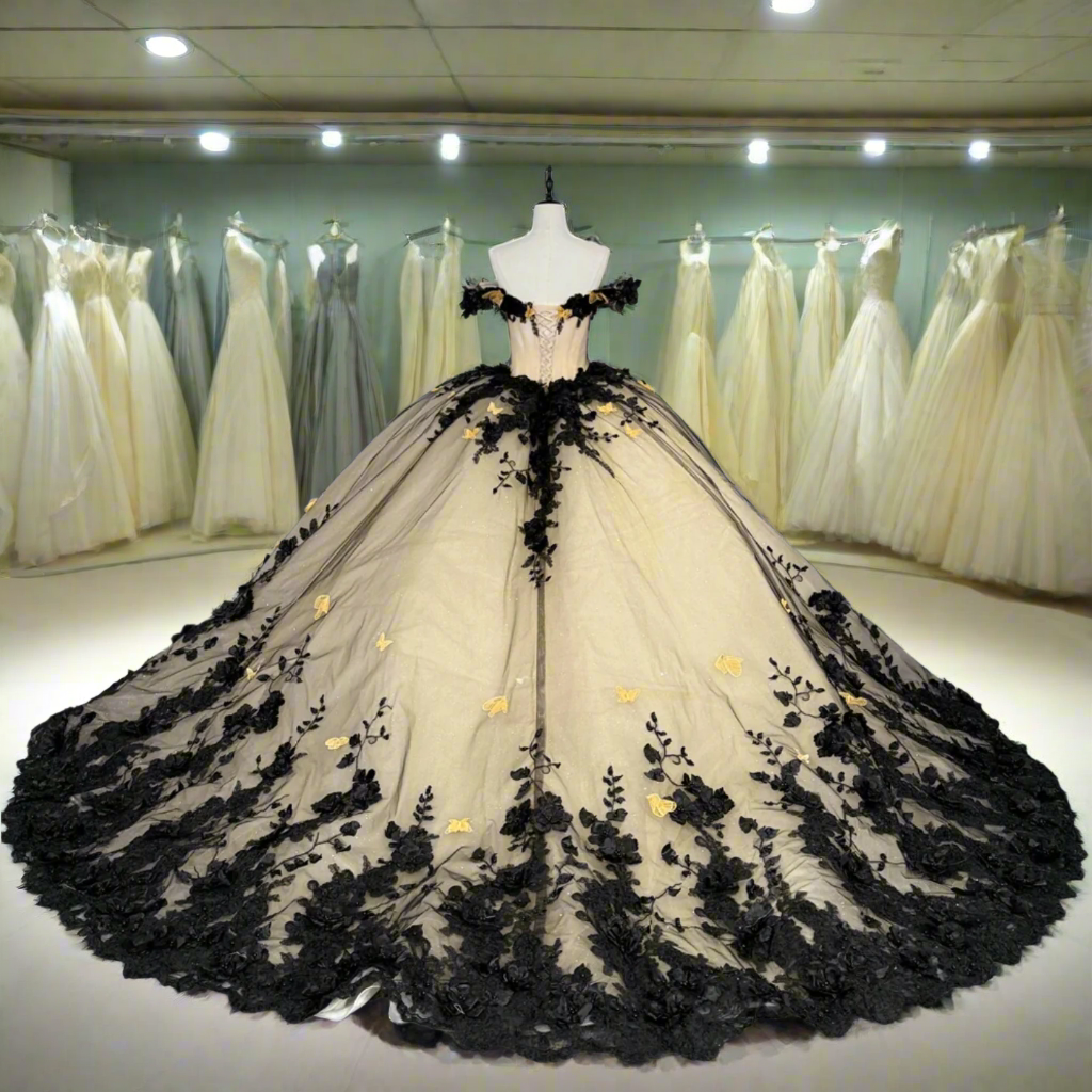 Quinceanera Dress Black Champagne Ball Gown