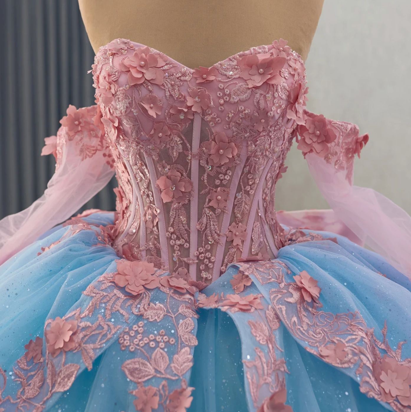Quinceanera Dress Blue Pink Organza Lace Up Back Ball Gown Same As Photo / 10