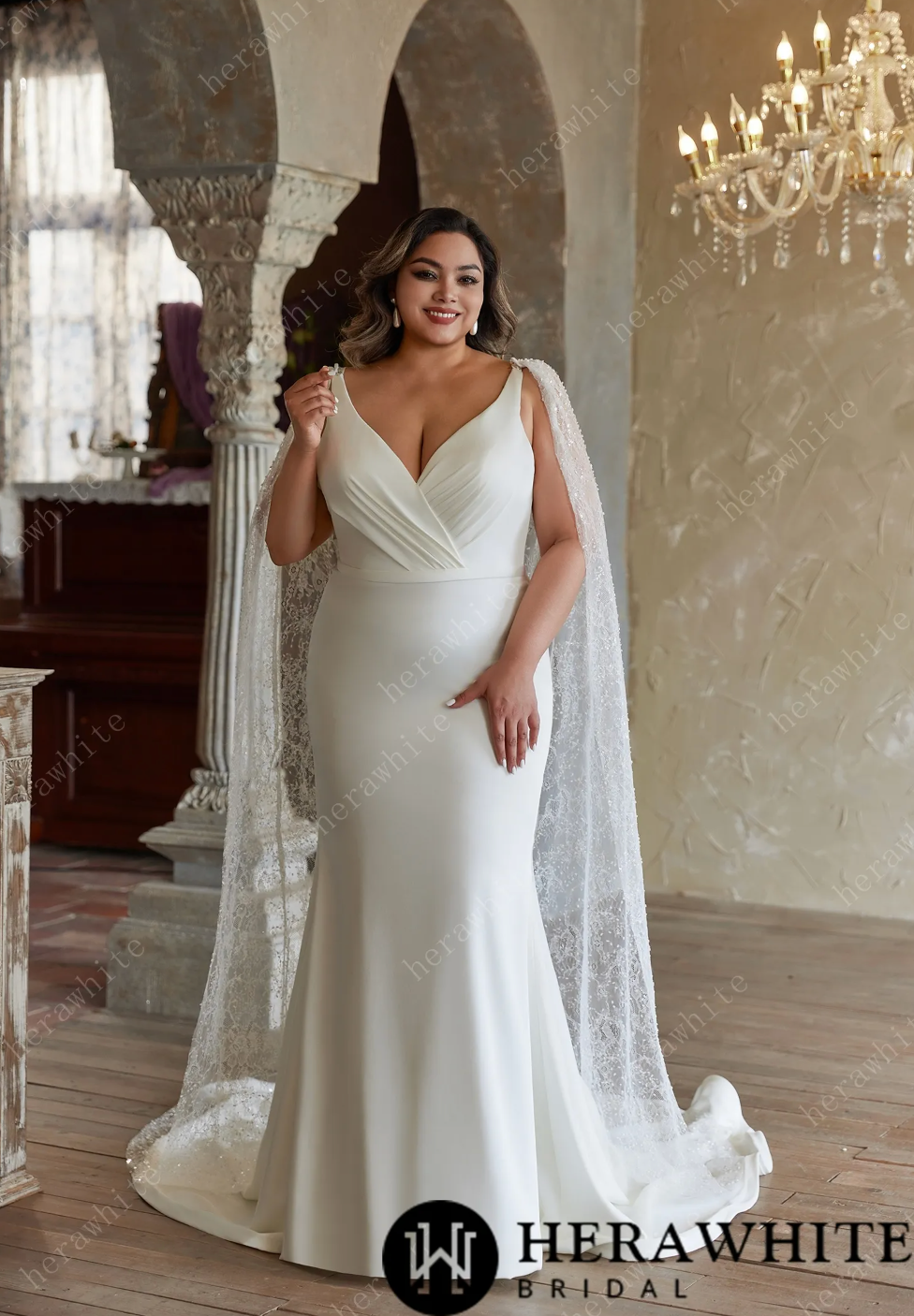 Plus Size Wedding Dress Crepe Satin Fit and Flare Gown