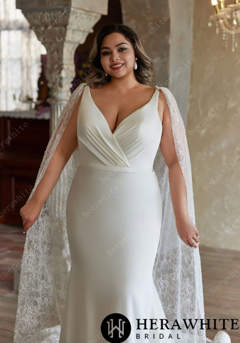 Plus Size Wedding Dress Crepe Satin Fit and Flare Gown