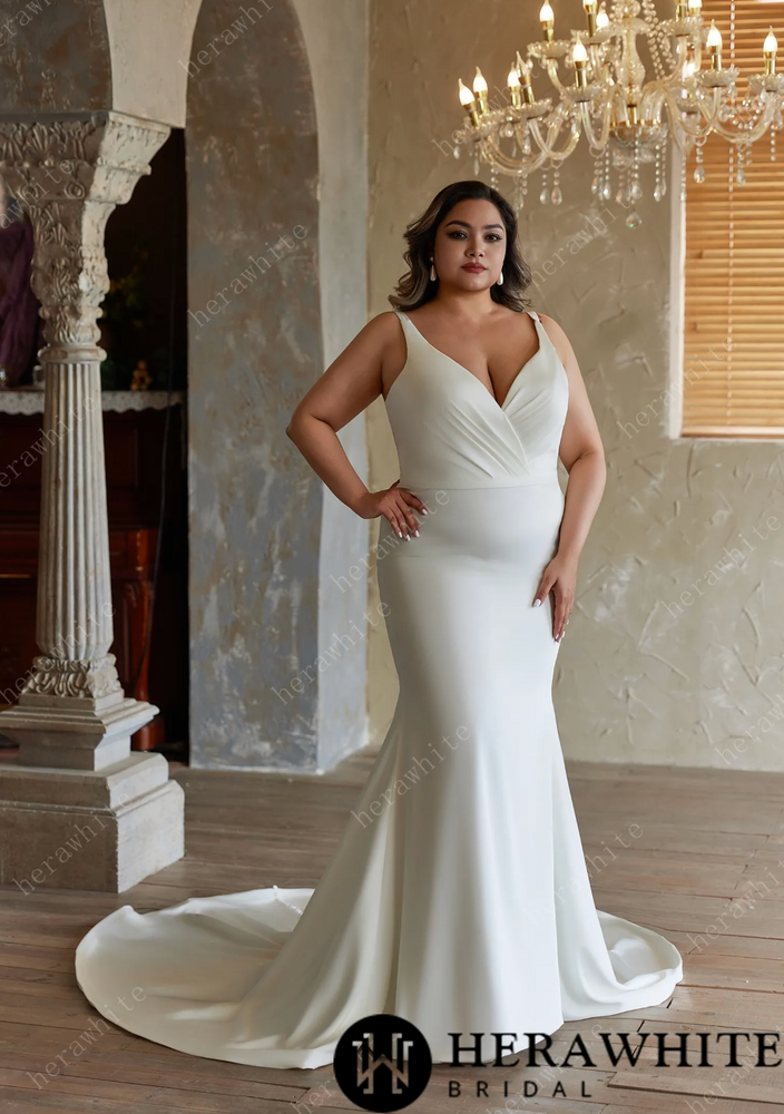 Plus Size Wedding Dress Crepe Satin Fit and Flare Gown Tulle Lux Bridal Company Plus Size Wedding Dress Crepe Satin Fit and Flare Gown Tulle Lux Bridal Company