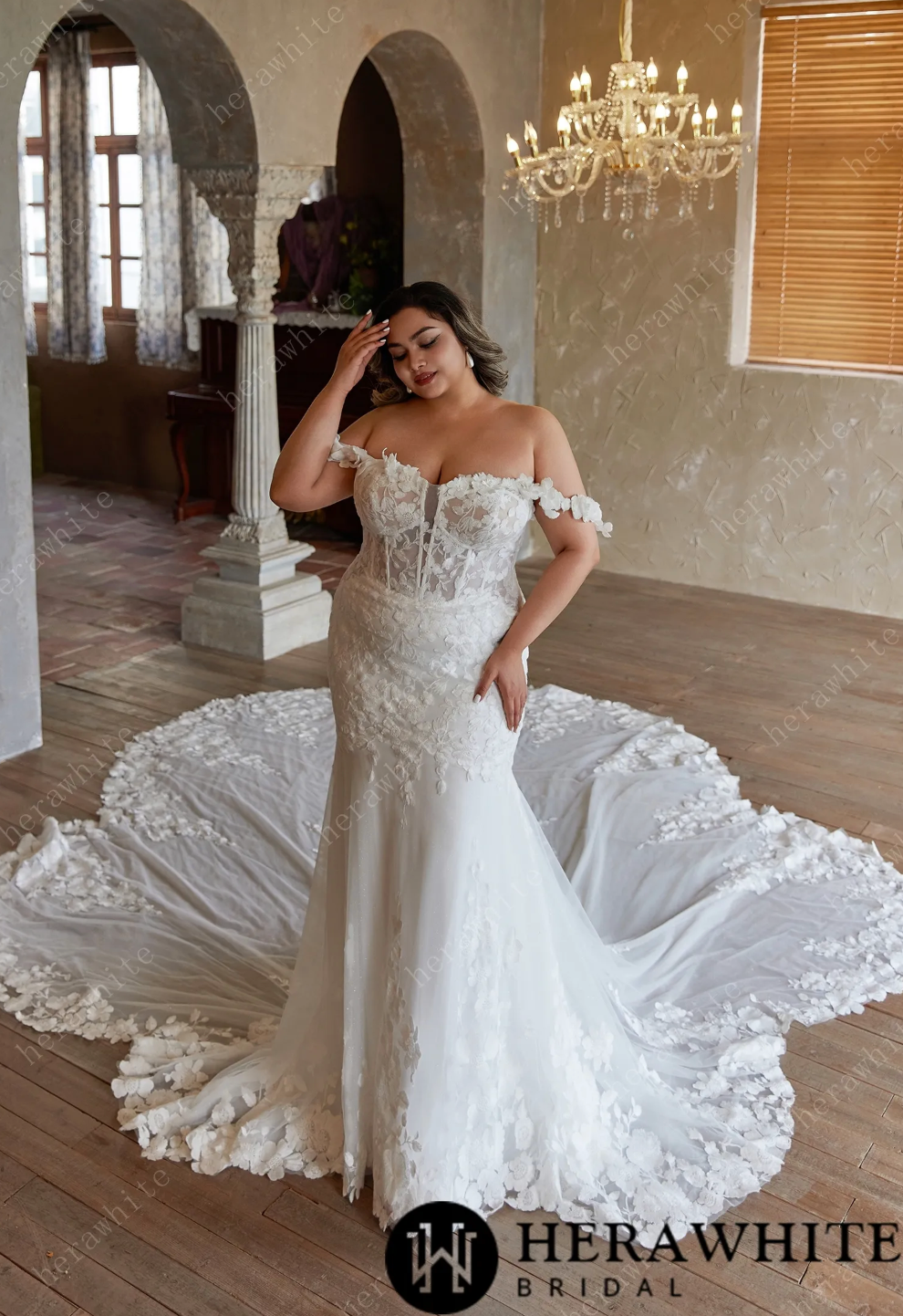 mermaid chapel train wedding dress Plus Size Wedding Dress Mermaid Silhouette with Chapel Train 2 / Same As Photo
